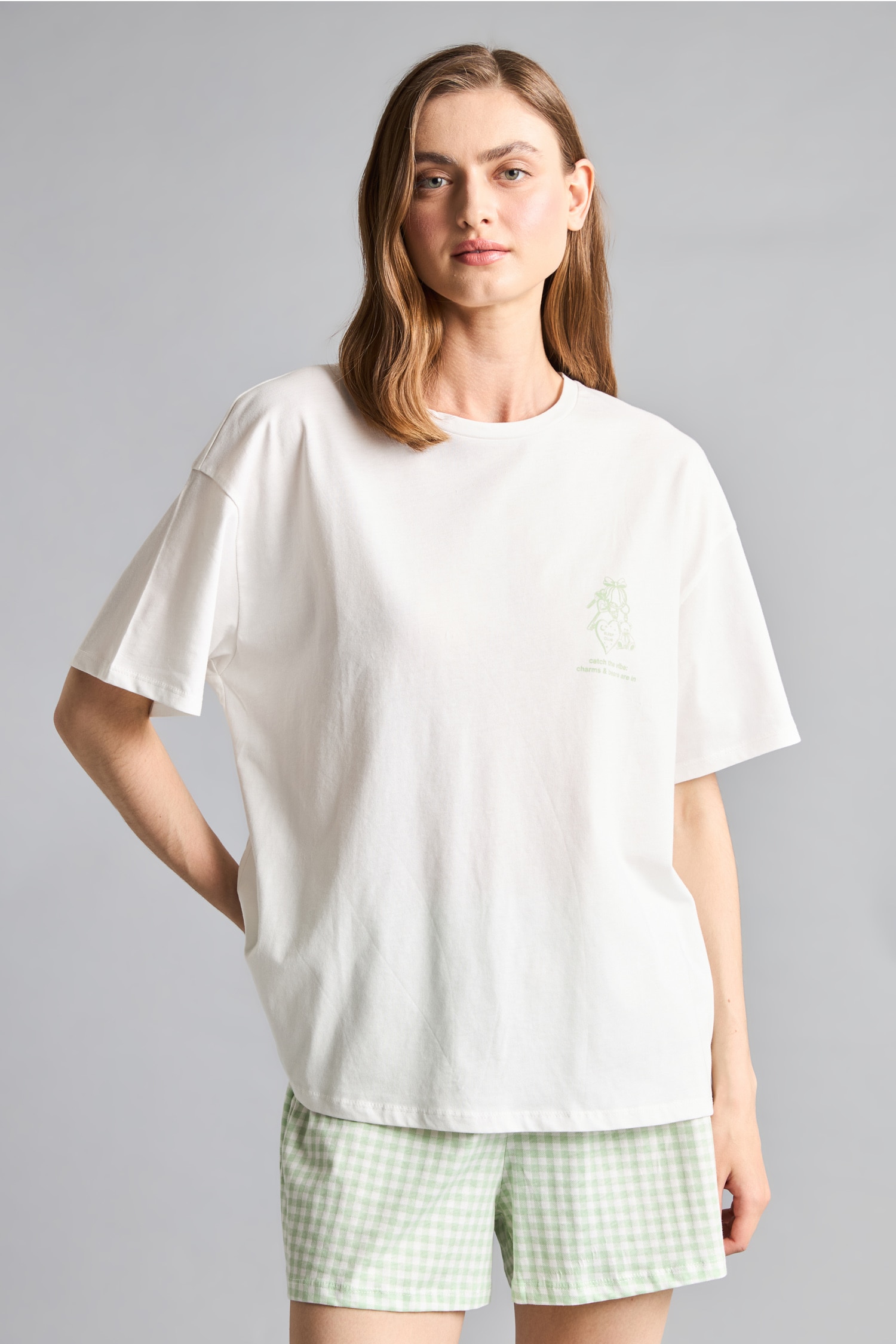 DeFacto %100 Pamuk Desenli Pijama Takımı görsel 3