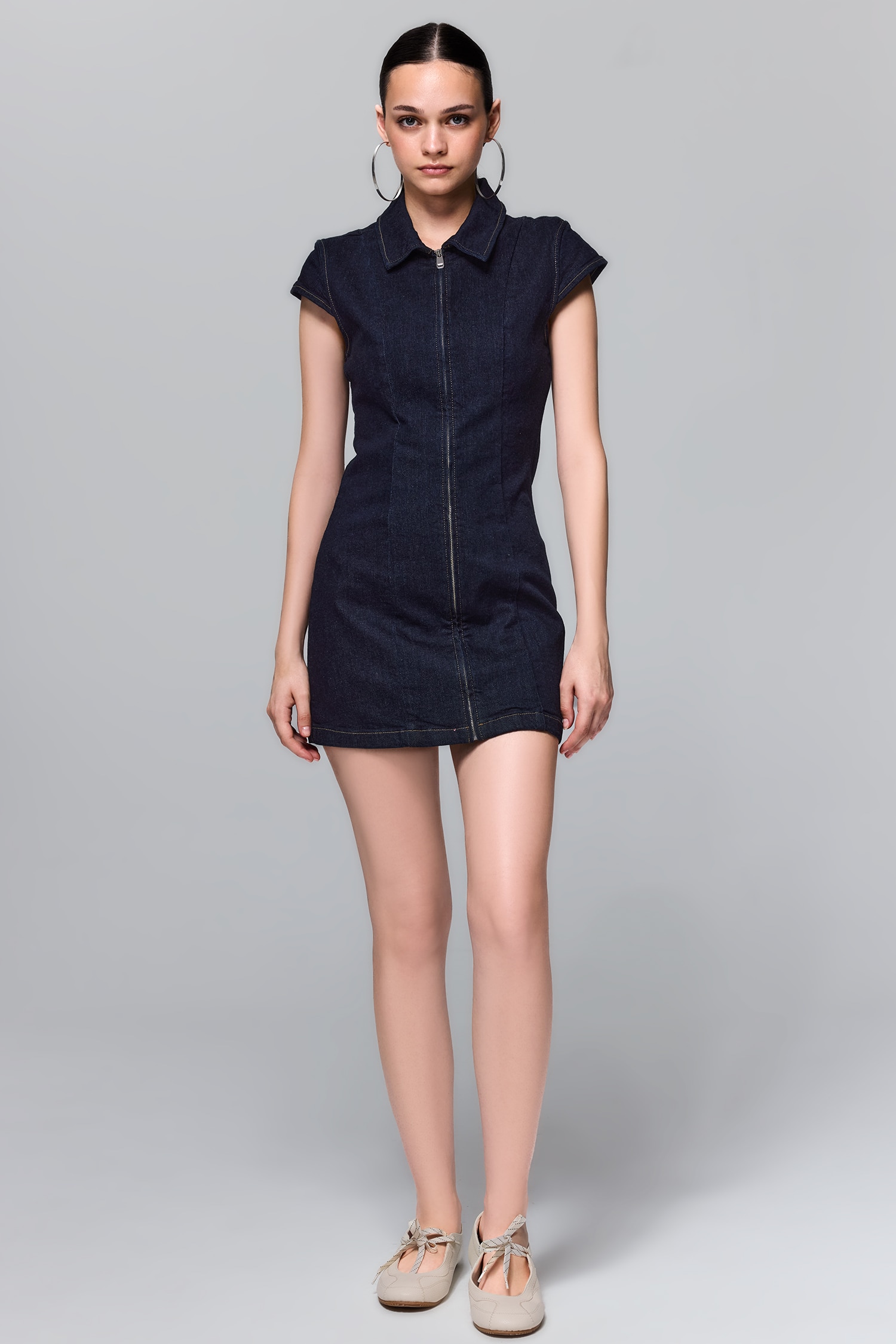 DeFacto Fermuarlı İndigo Mini Jean Elbise görsel 2