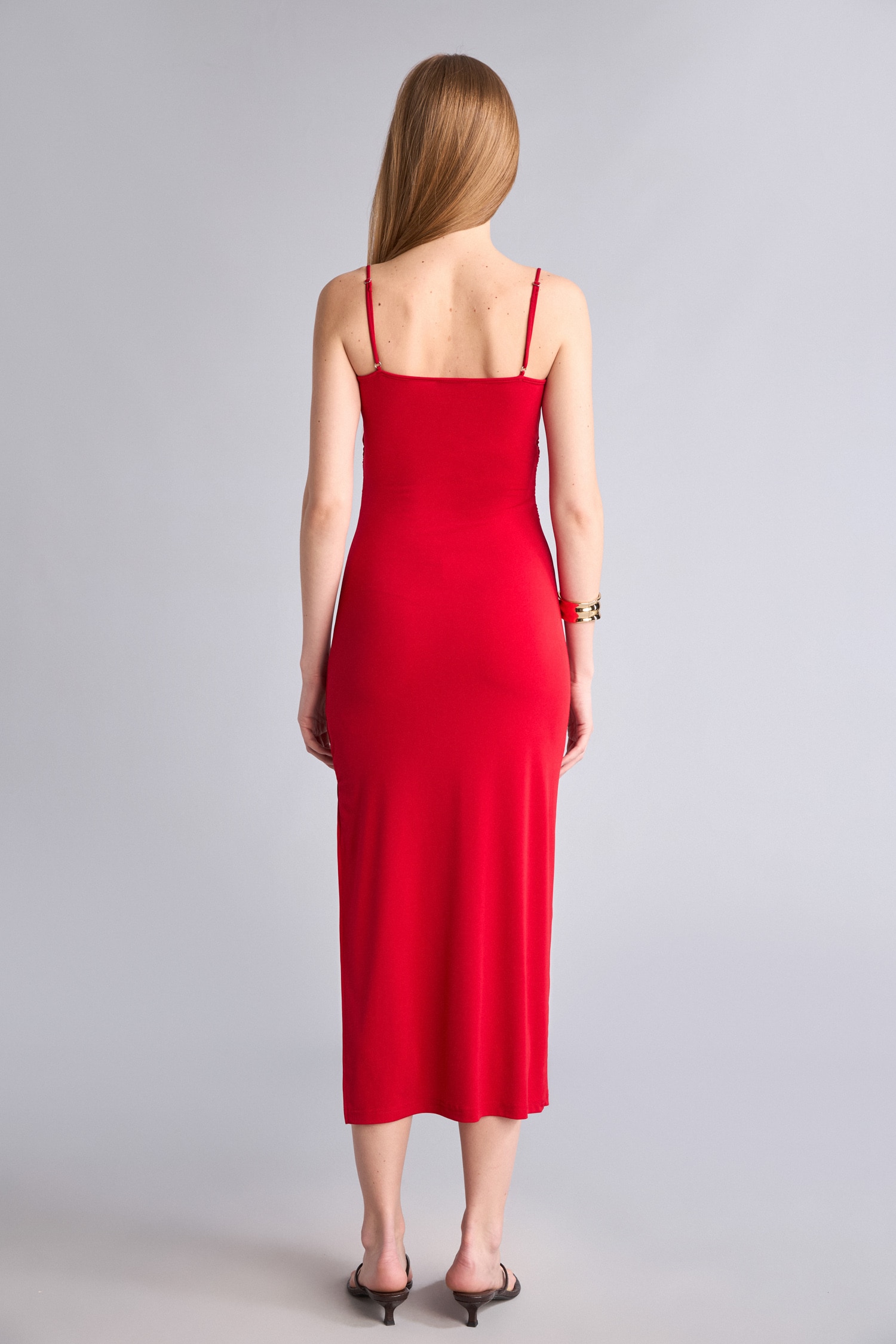 DeFacto Bodycon Vücudu Saran Kare Yaka Askılı Maxi Elbise görsel 5