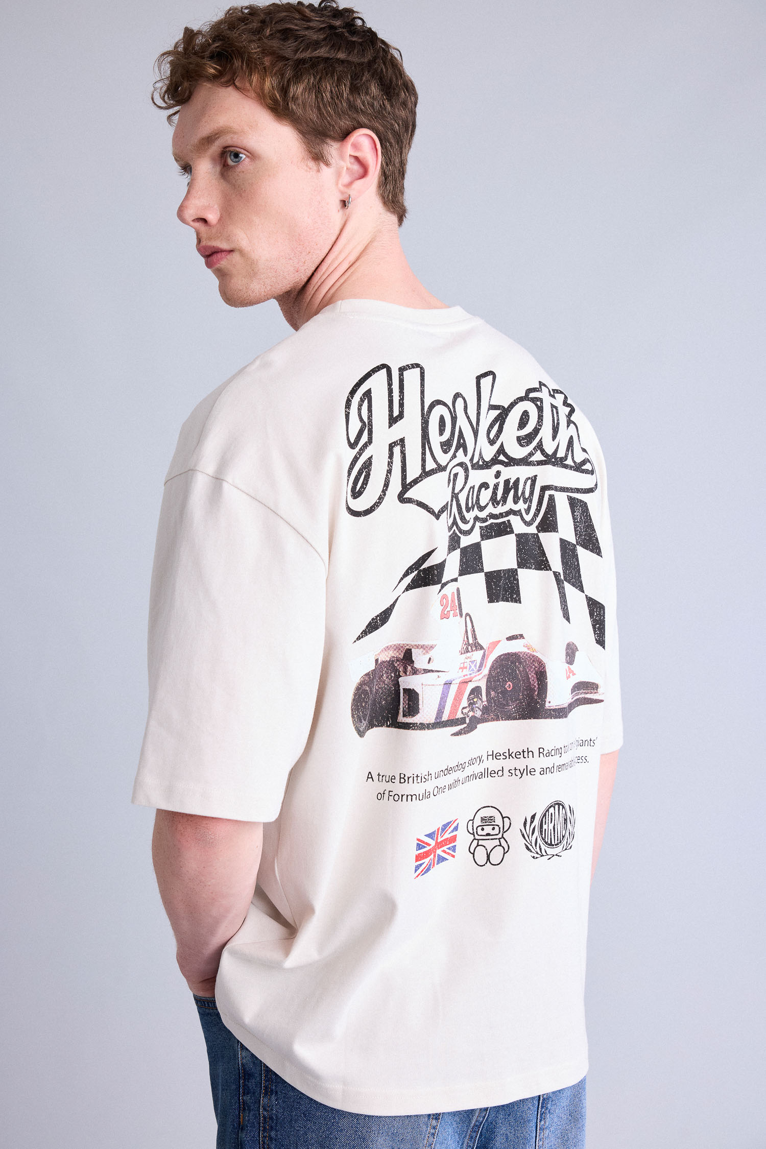 DeFacto %100 Pamuk Hesketh Racing Boxy Fit Sırt Baskılı Tişört