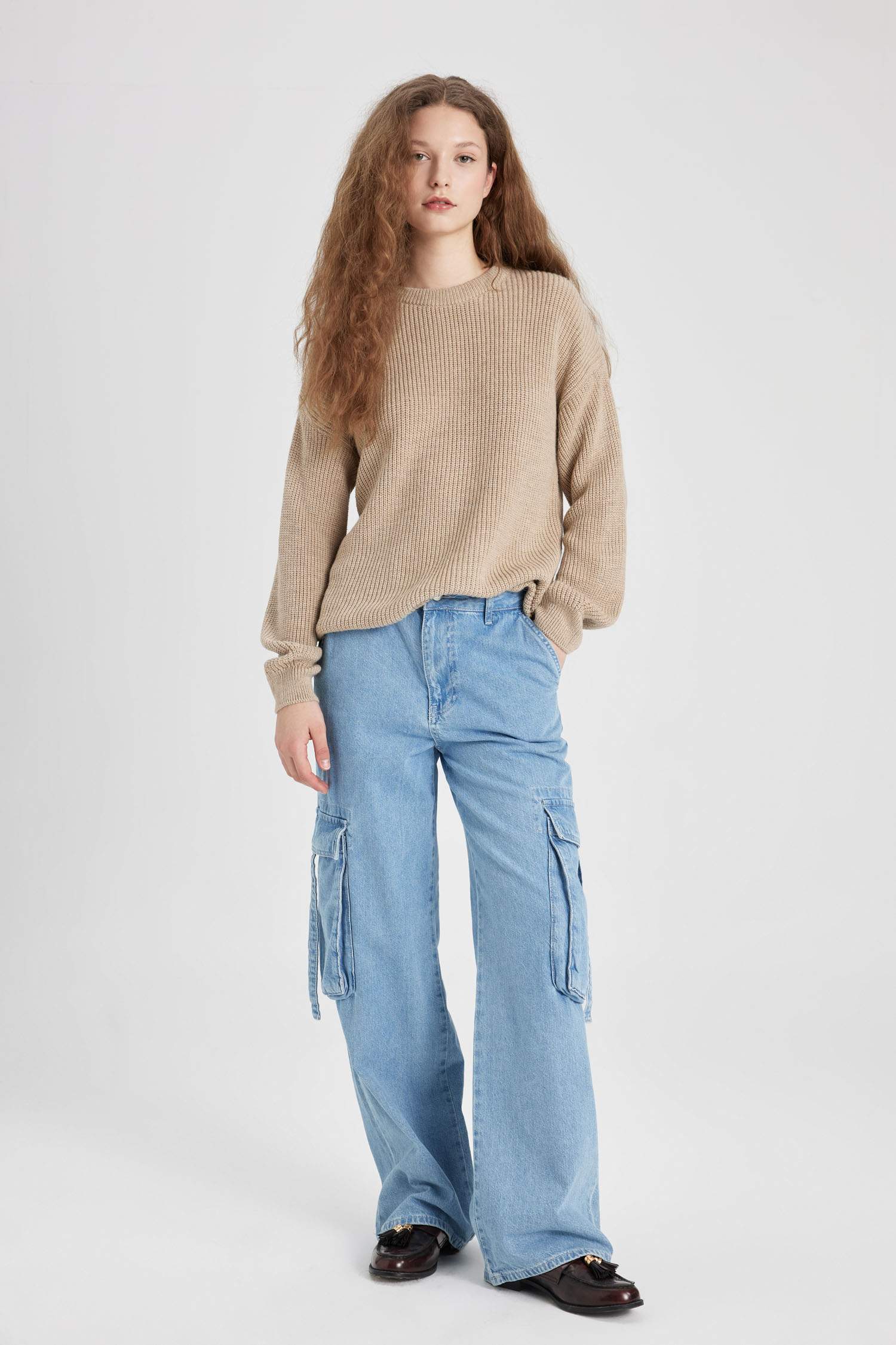 Regular Fit Bisiklet Yaka Selanik Kumaş Basic Düz Triko Kazak