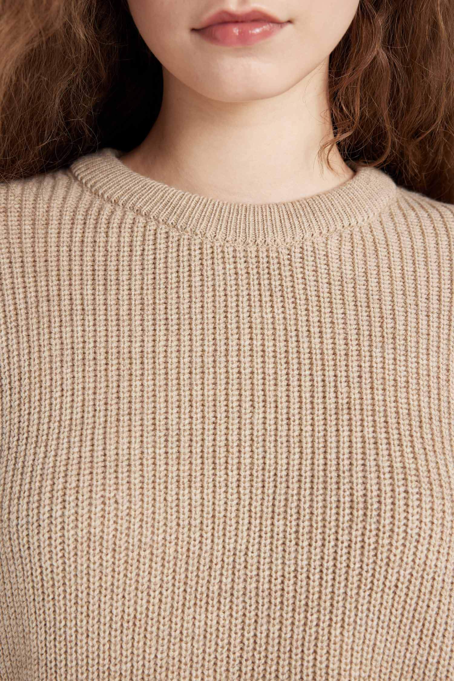 Regular Fit Bisiklet Yaka Selanik Kumaş Basic Düz Triko Kazak