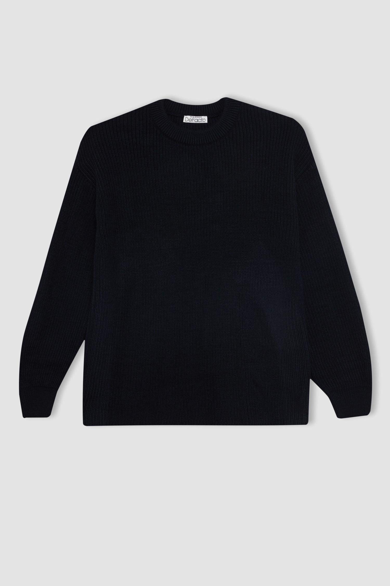 Regular Fit Bisiklet Yaka Selanik Kumaş Basic Düz Triko Kazak