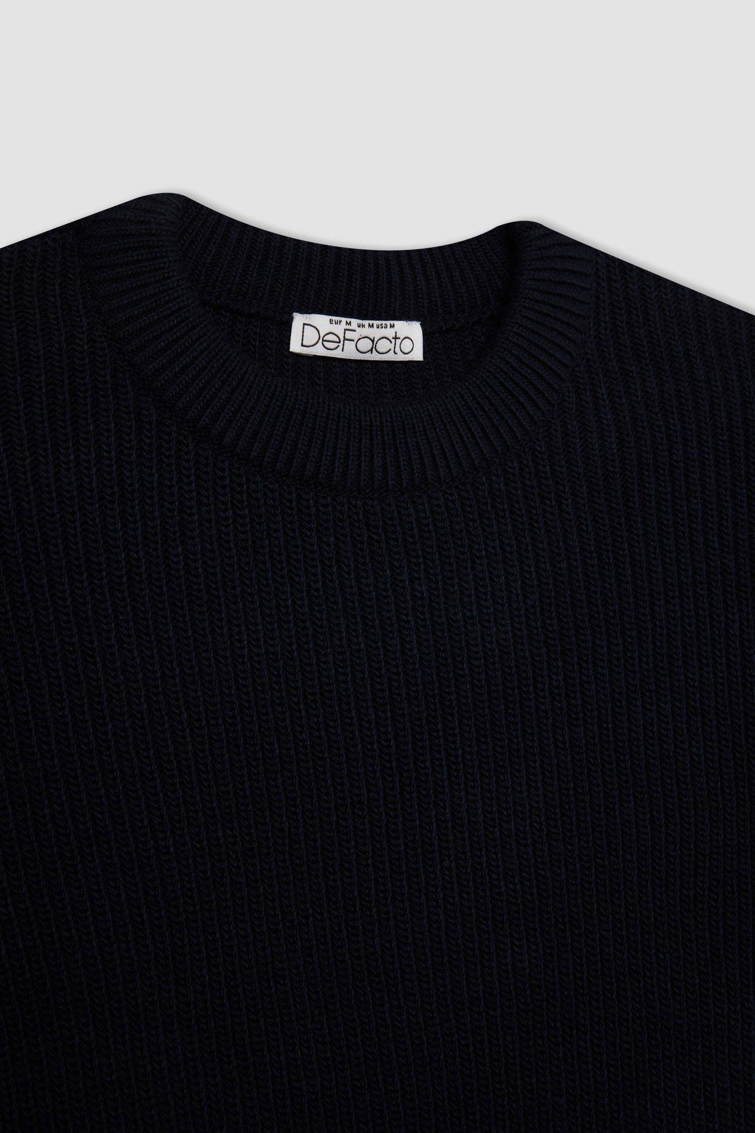 Regular Fit Bisiklet Yaka Selanik Kumaş Basic Düz Triko Kazak