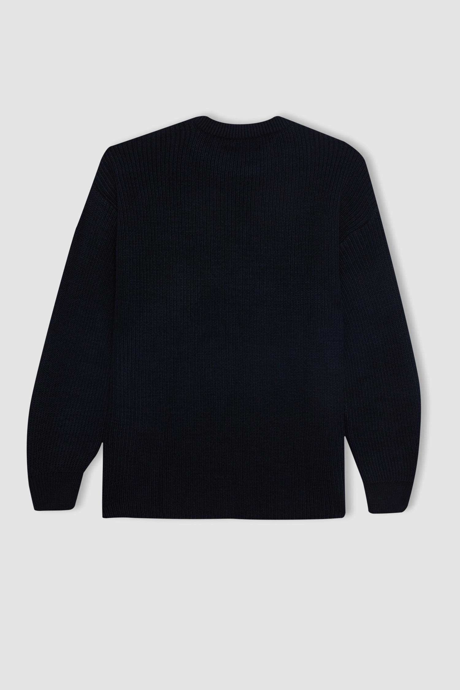 Regular Fit Bisiklet Yaka Selanik Kumaş Basic Düz Triko Kazak