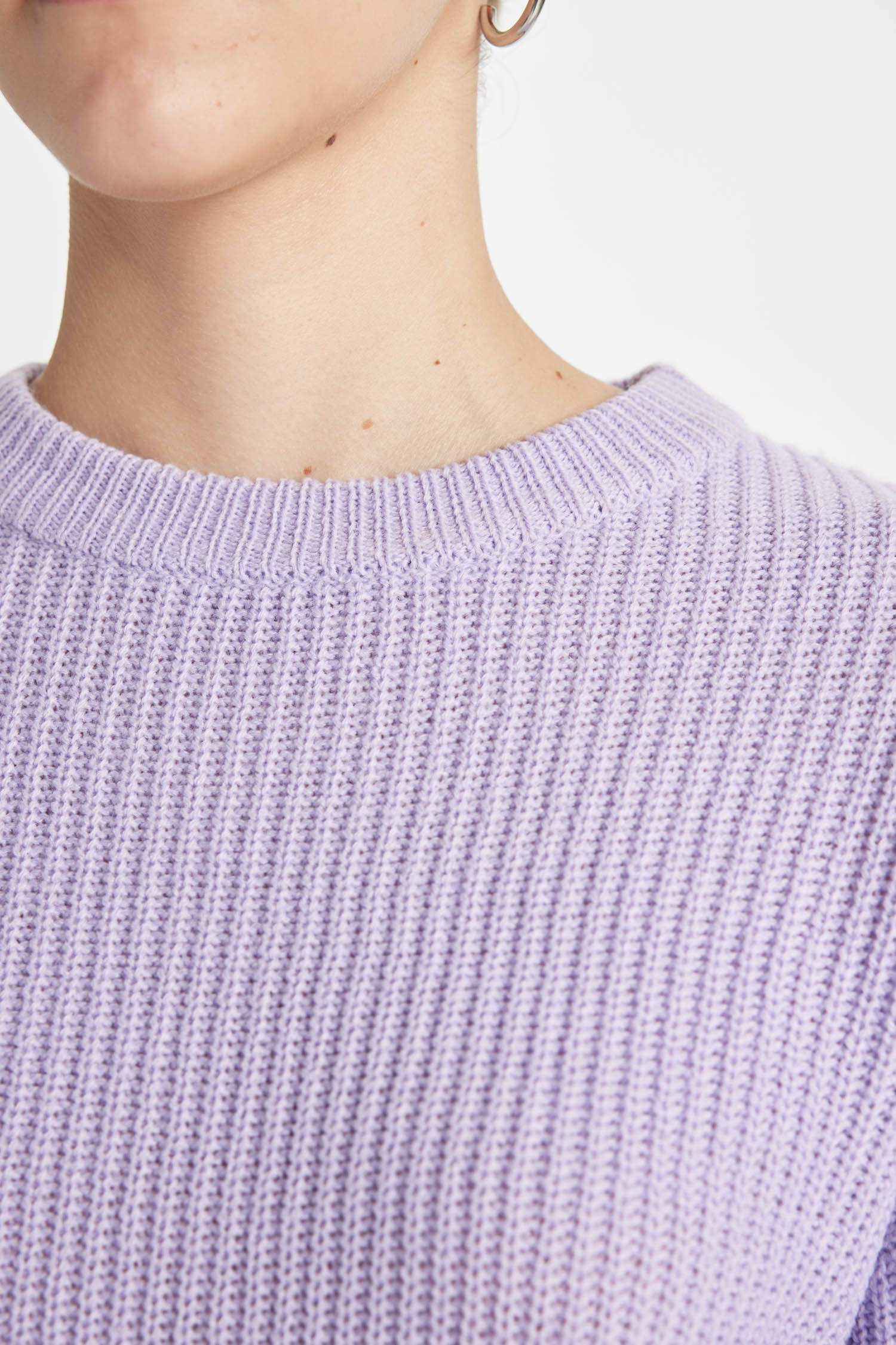 Regular Fit Bisiklet Yaka Selanik Kumaş Basic Düz Triko Kazak