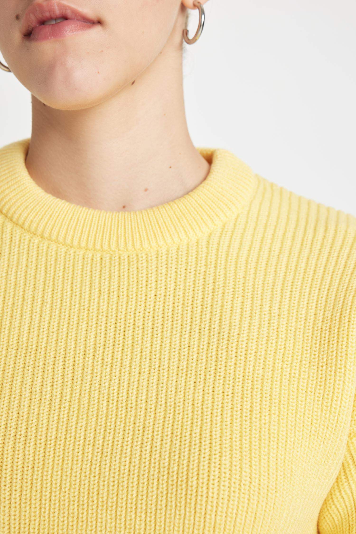 Regular Fit Bisiklet Yaka Selanik Kumaş Basic Düz Triko Kazak