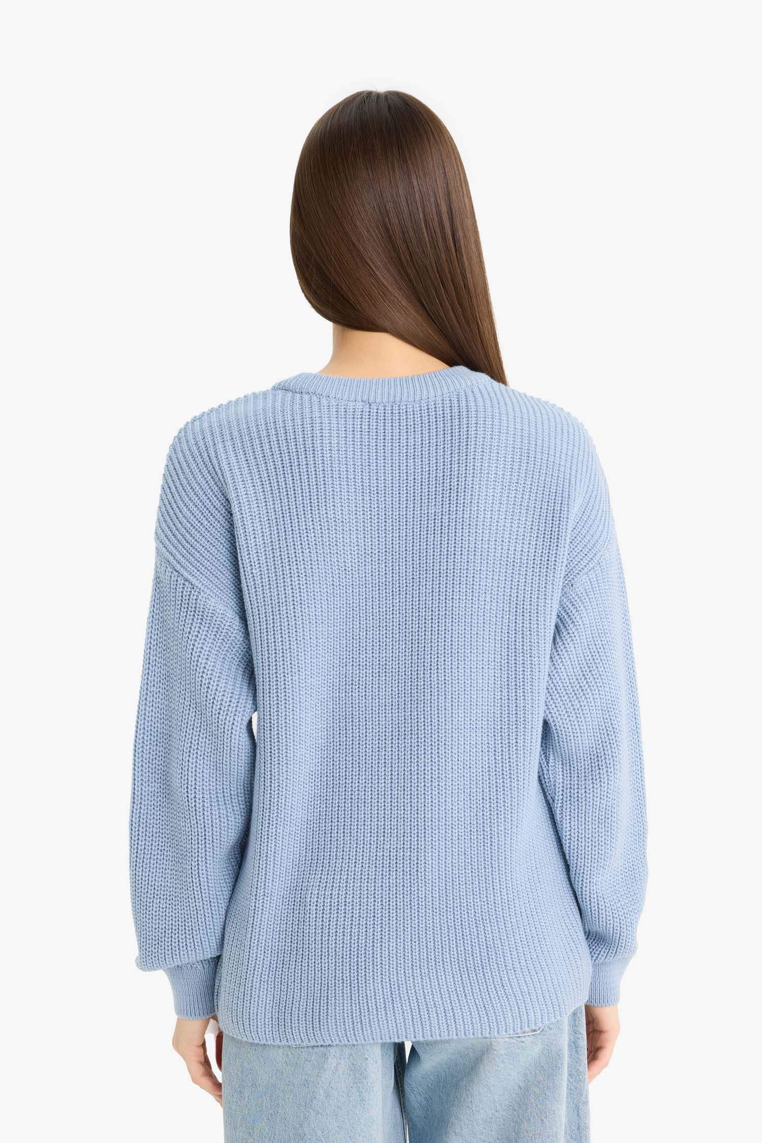 Regular Fit Crew Neck Basic Knit Pullover
