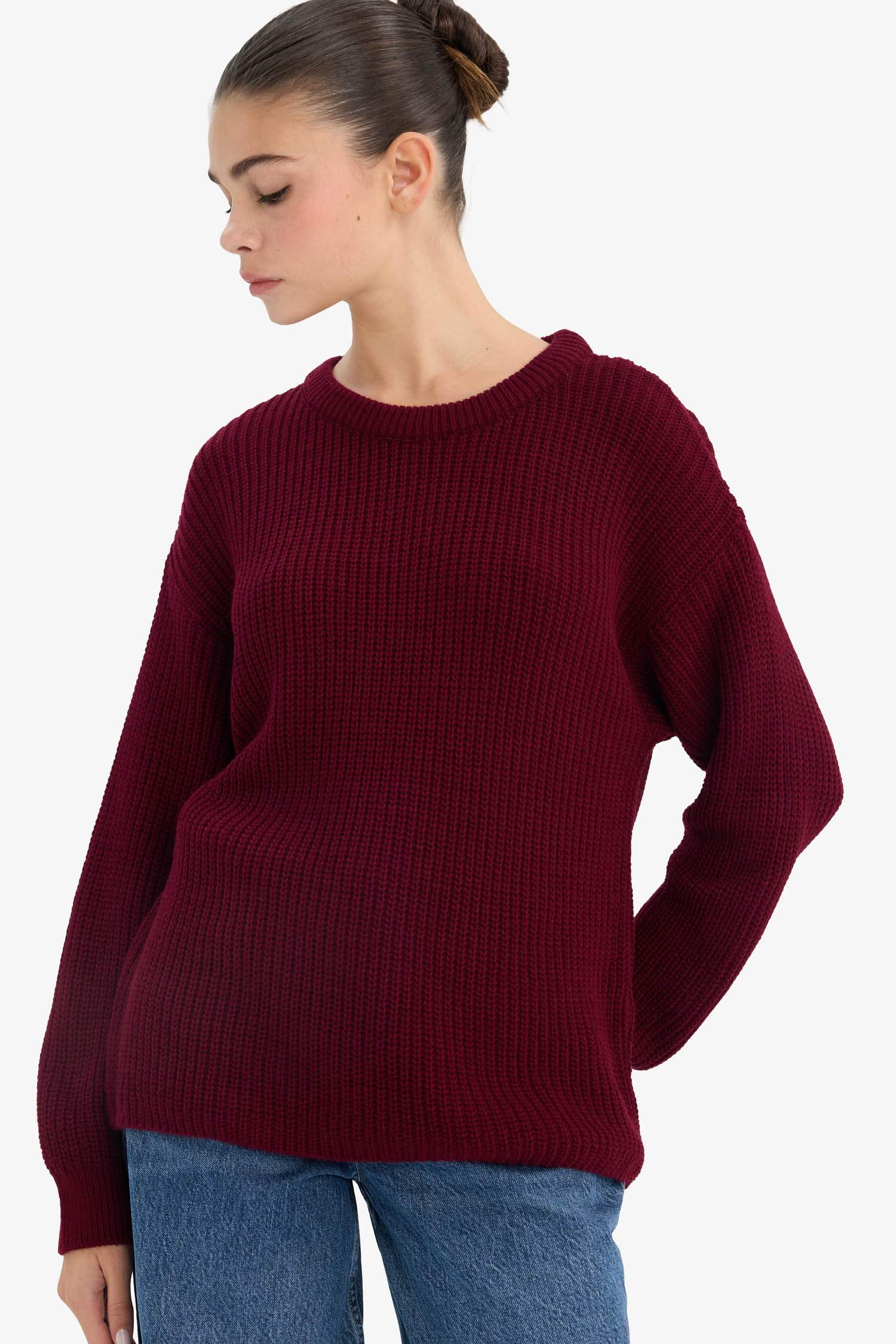 Regular Fit Bisiklet Yaka Selanik Kumaş Triko Kazak