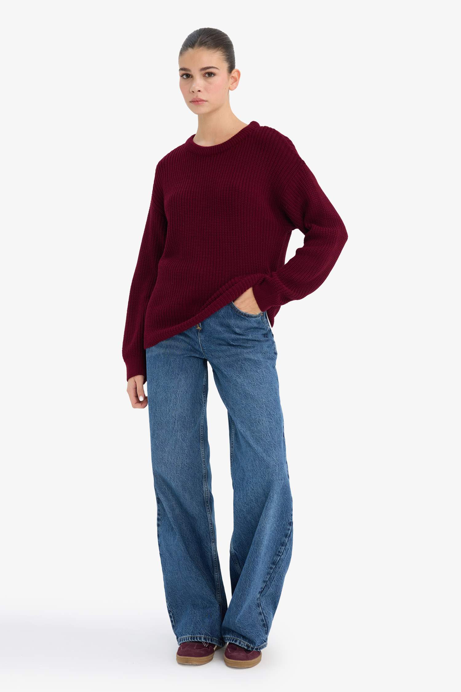 Regular Fit Bisiklet Yaka Selanik Kumaş Triko Kazak