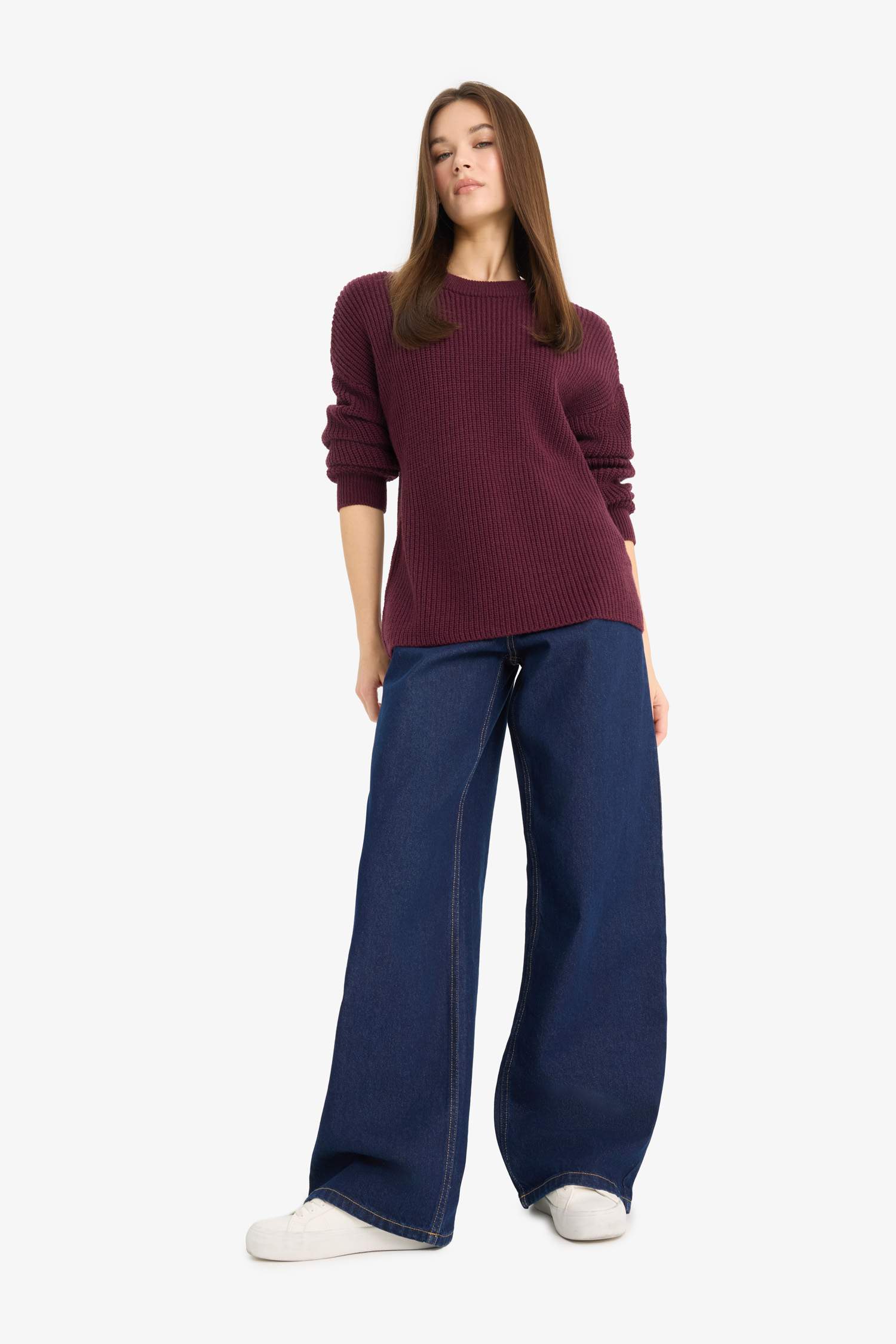 Regular Fit Crew Neck Basic Knit Pullover