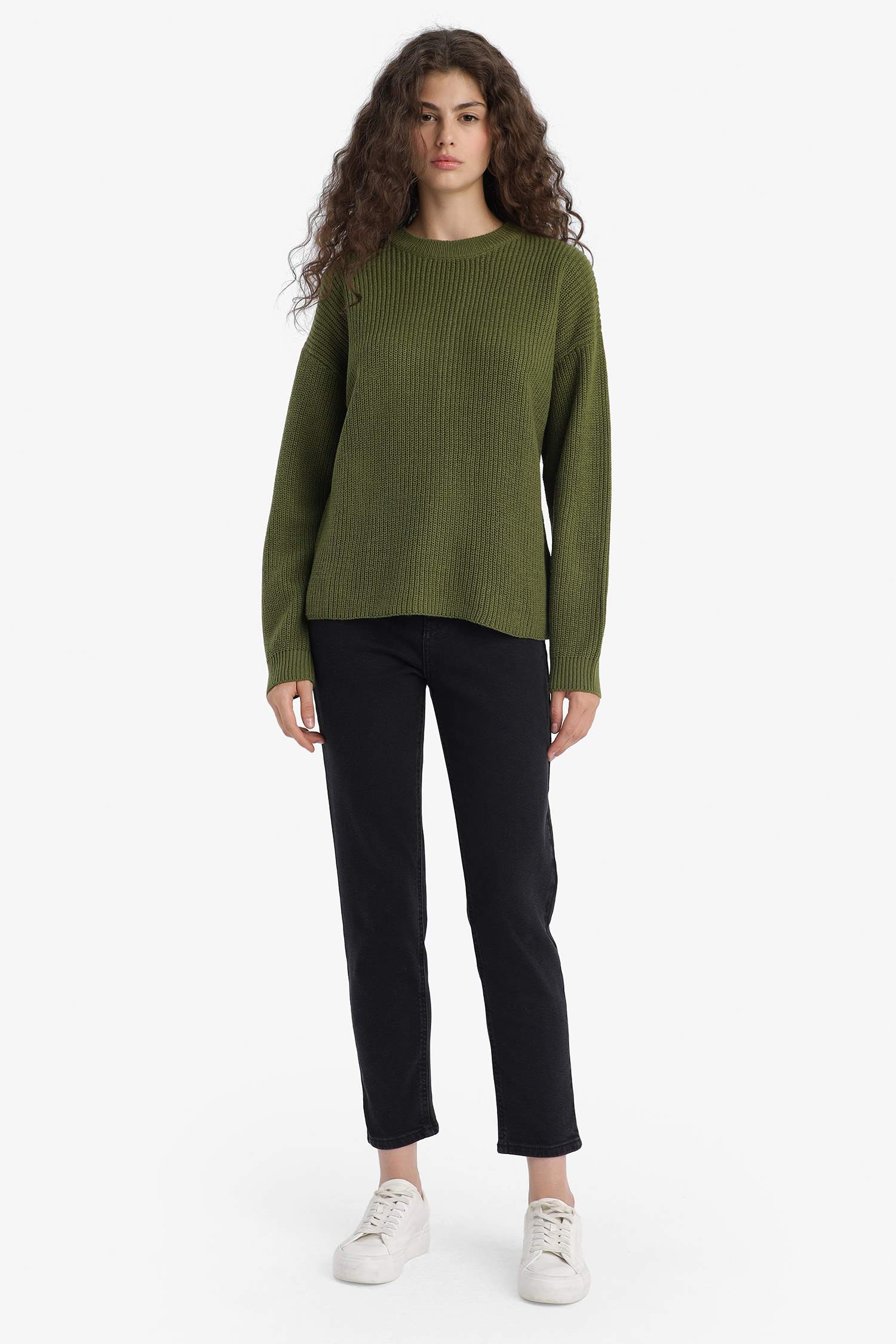 Regular Fit Bisiklet Yaka Selanik Kumaş Basic Düz Triko Kazak