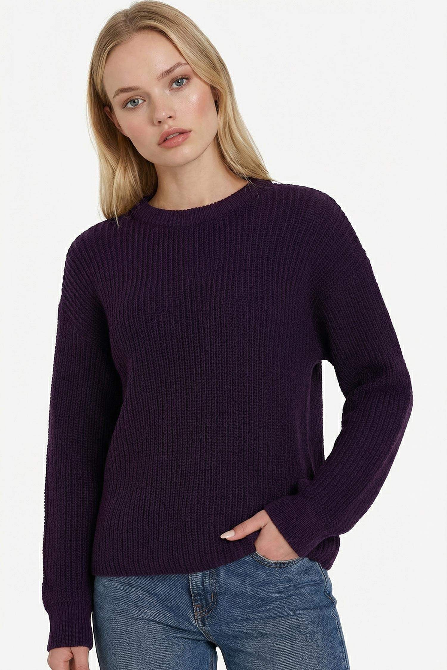 Regular Fit Bisiklet Yaka Selanik Kumaş Basic Düz Triko Kazak