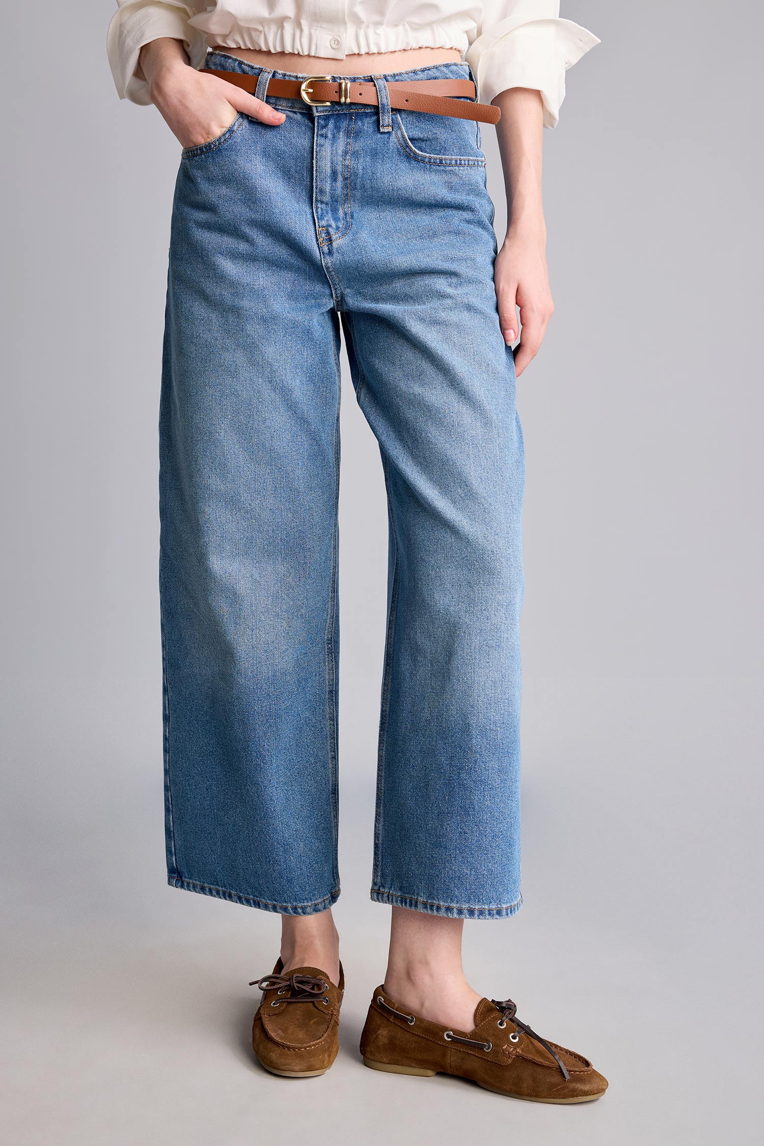 DeFacto Culotte Yüksek Bel Kemerli Jean Pantolon görsel 4
