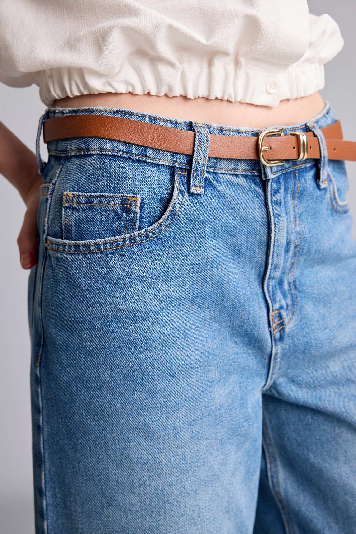 DeFacto Culotte Yüksek Bel Kemerli Jean Pantolon görsel 5
