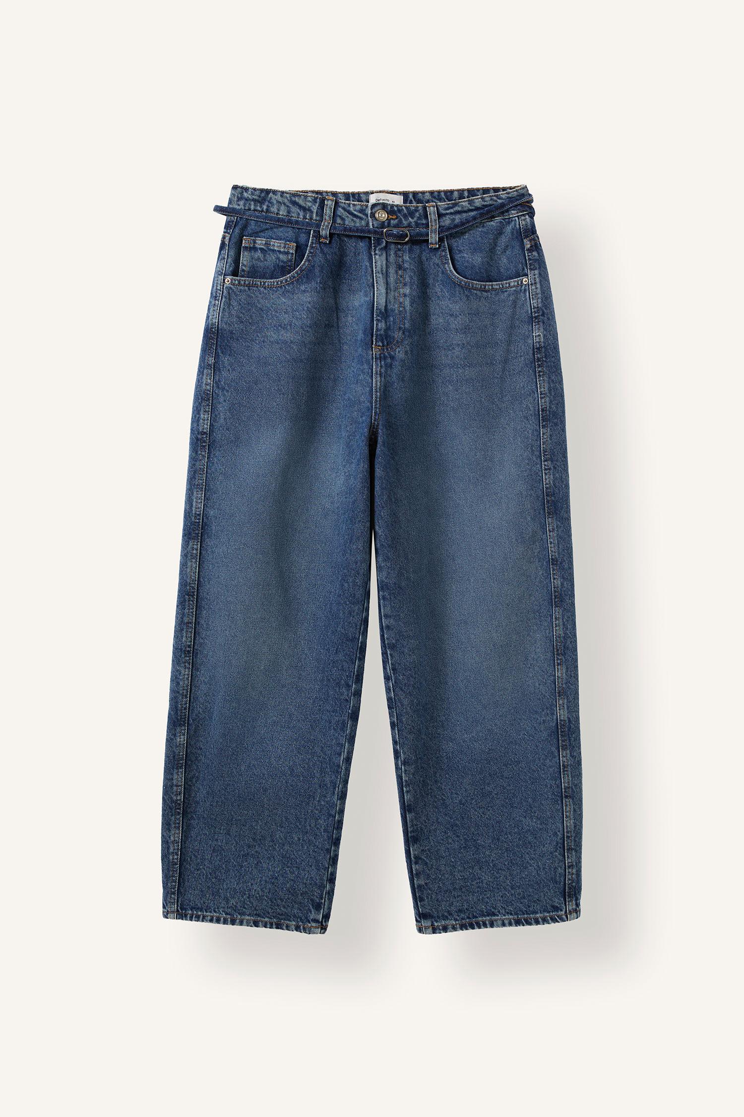 DeFacto %100 Pamuk Barrel Fit Bilek Boyu Jean Pantolon görsel 3