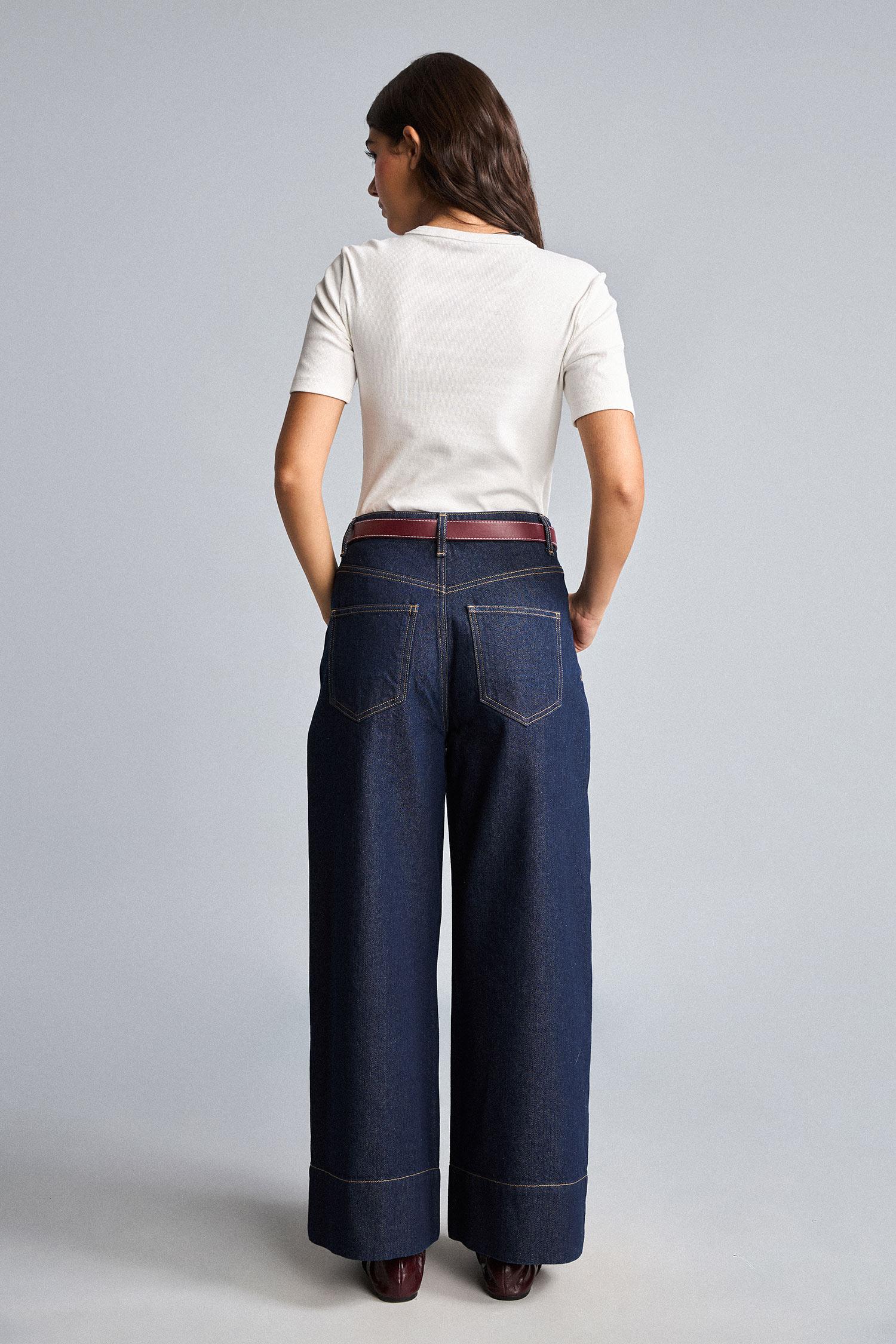 DeFacto %100 Pamuk Baggy Fit Yıkamalı Kemerli Jean Pantolon görsel 6