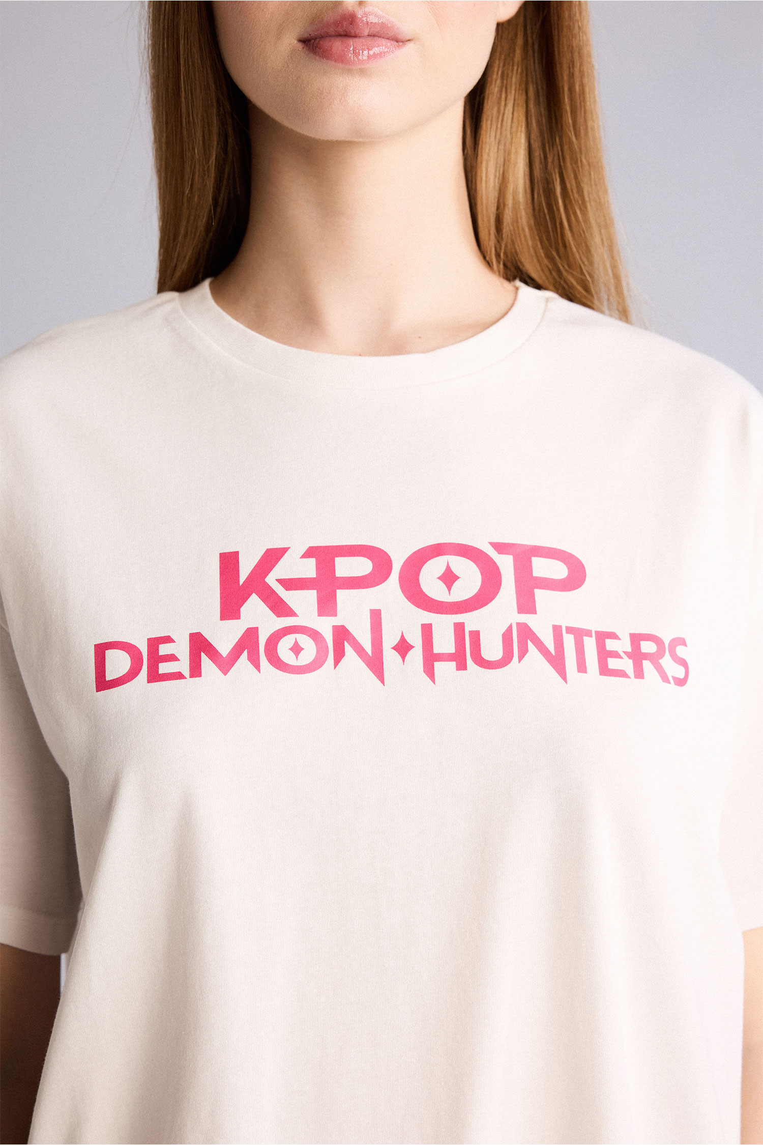 DeFacto %100 Pamuk Kpop - Demon Hunters Oversıze Bisiklet Yaka Baskılı Kısa Kollu Tişört görsel 4