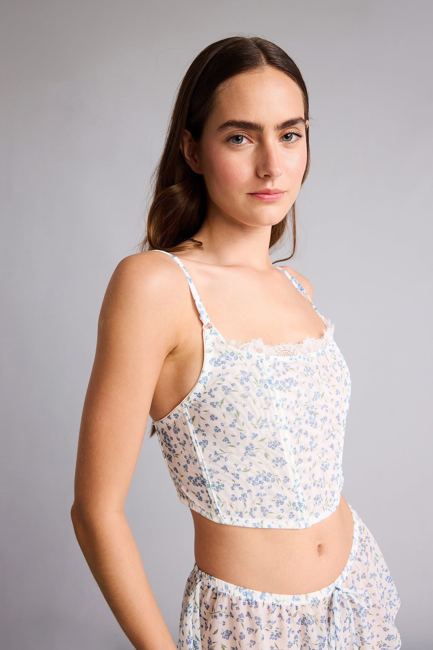 DeFacto Çiçekli Askılı Dantelli Pijama Üst görsel 4