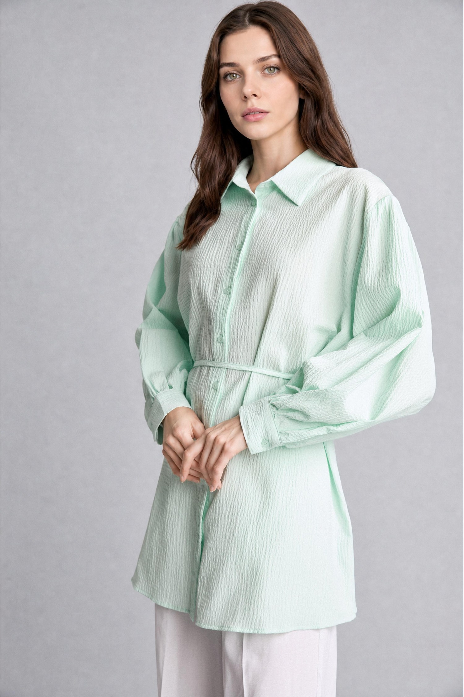 DeFacto Relaxed Fit Uzun Kollu Kırışık Dokulu Tunik görsel 3