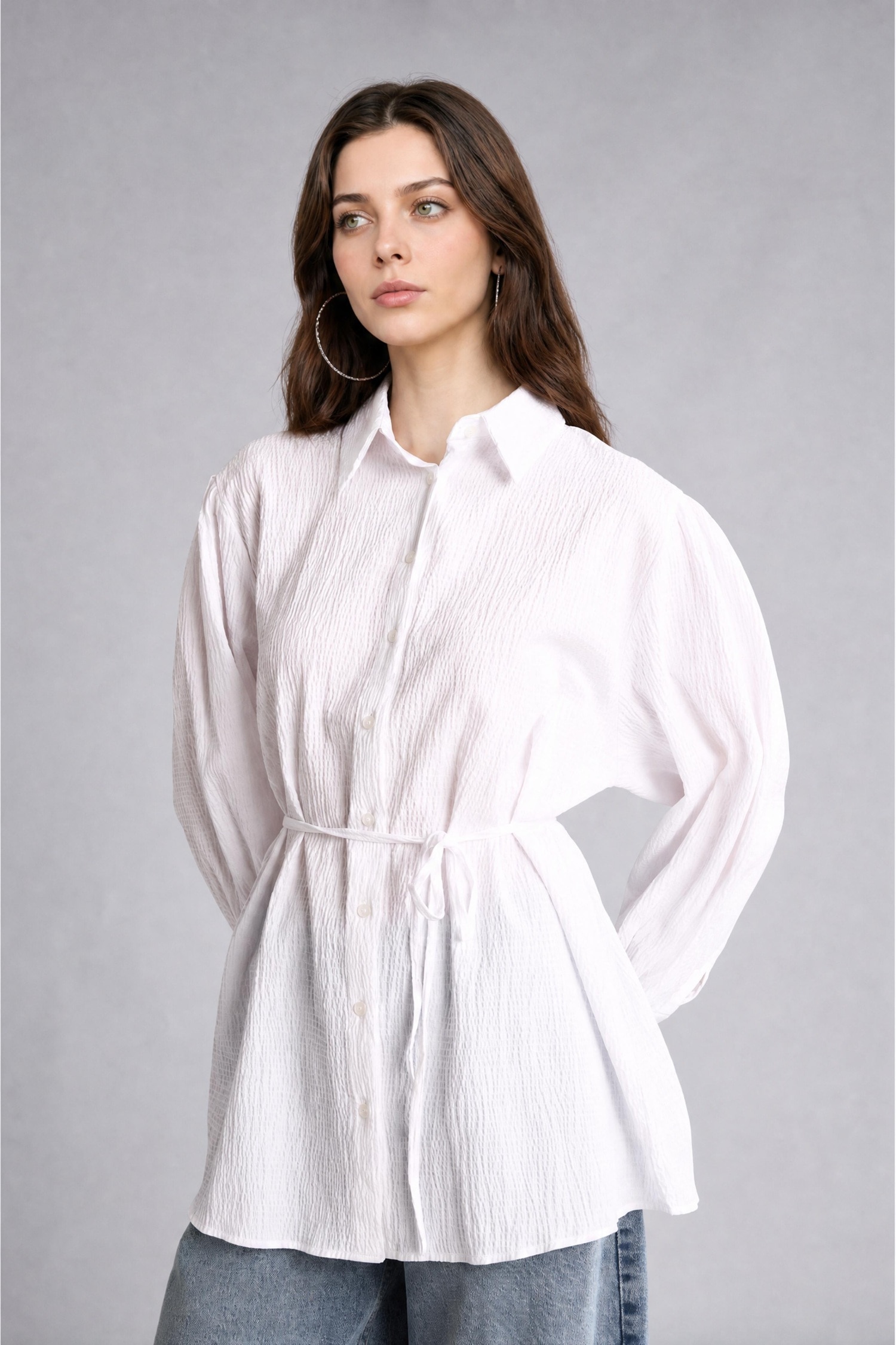 DeFacto Relaxed Fit Uzun Kollu Kırışık Dokulu Tunik görsel 4