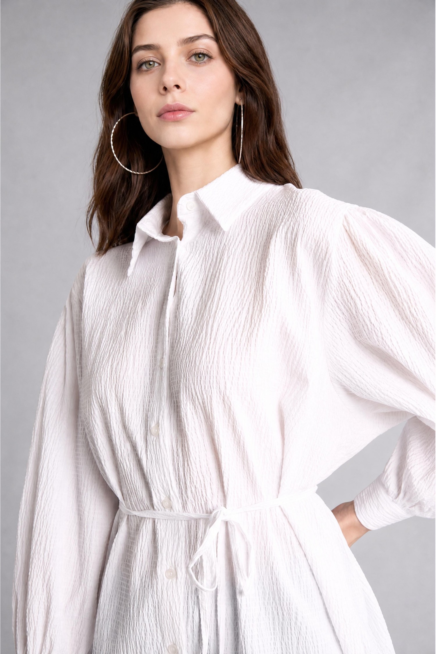 DeFacto Relaxed Fit Uzun Kollu Kırışık Dokulu Tunik görsel 5