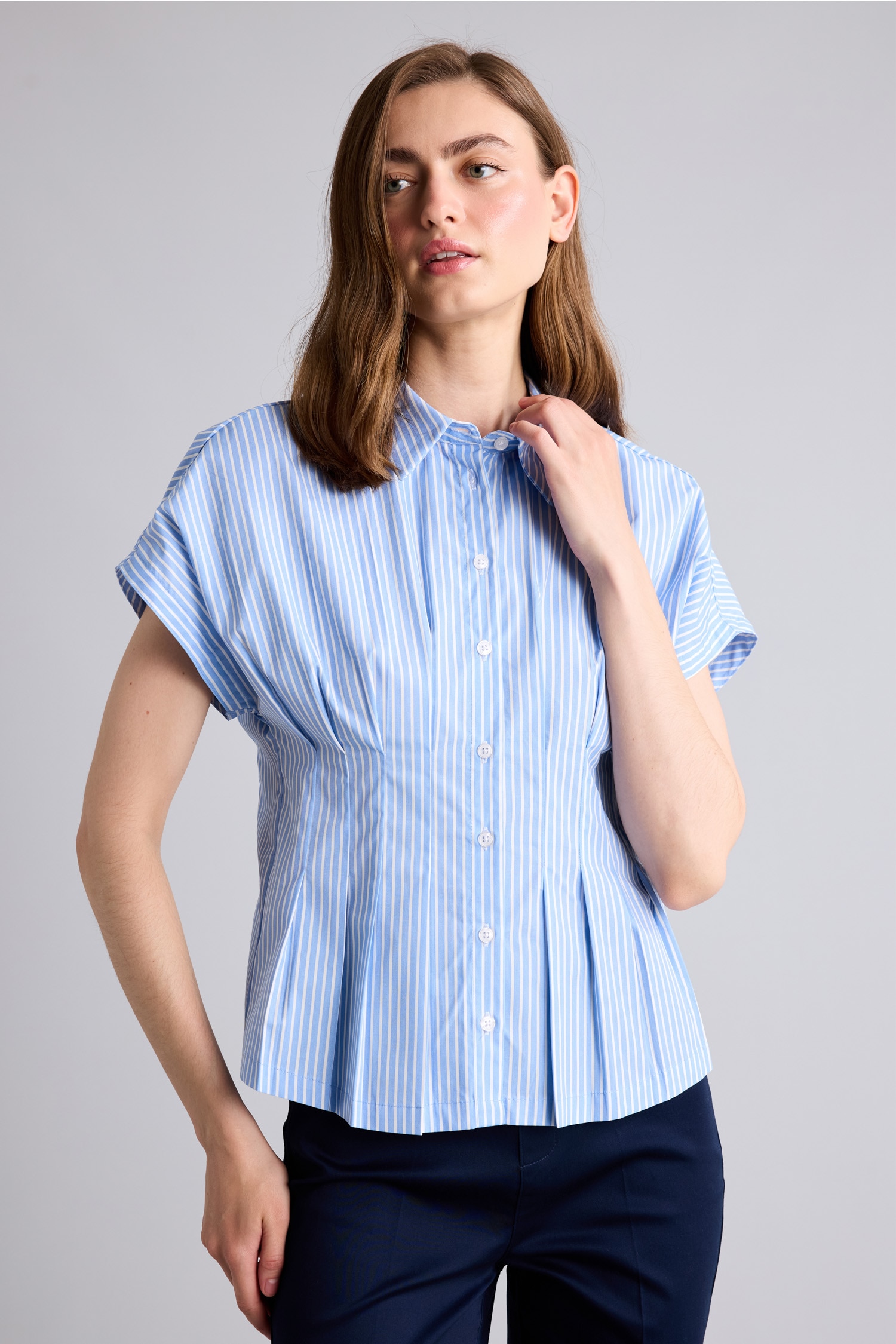DeFacto %100 Pamuk Fitted Poplin Çizgili Gömlek görsel 3