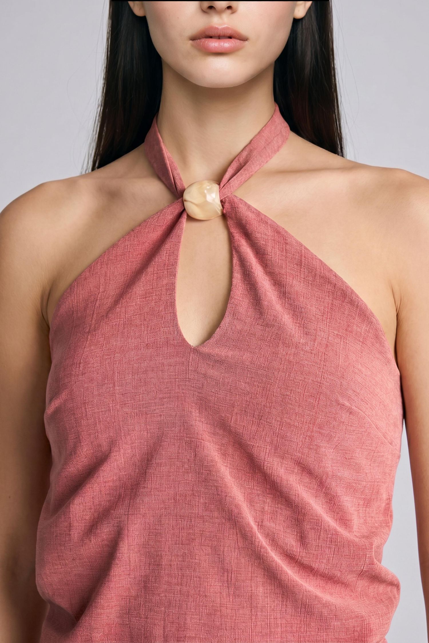 DeFacto Halter Yaka Slim Fit Krep Bluz görsel 5