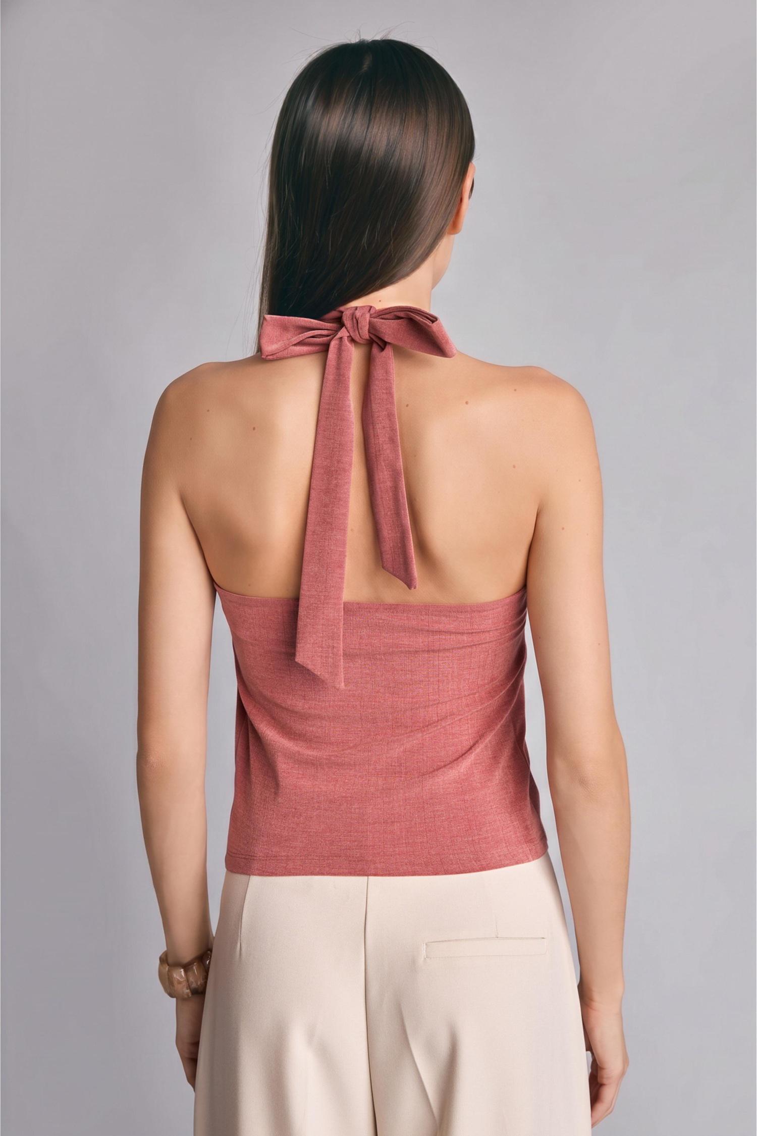 DeFacto Halter Yaka Slim Fit Krep Bluz görsel 7