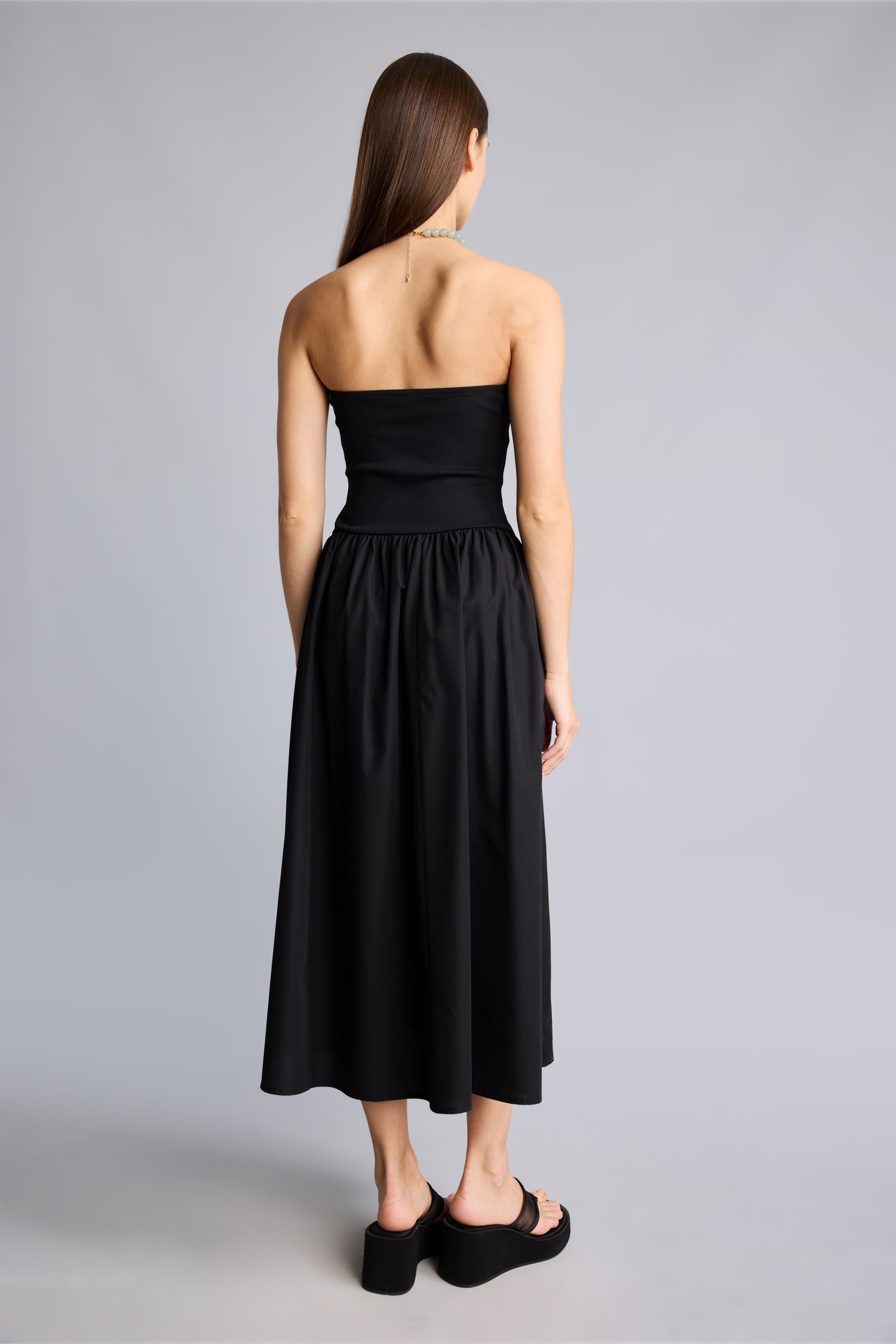 DeFacto Straplez Poplin Midi Elbise görsel 5