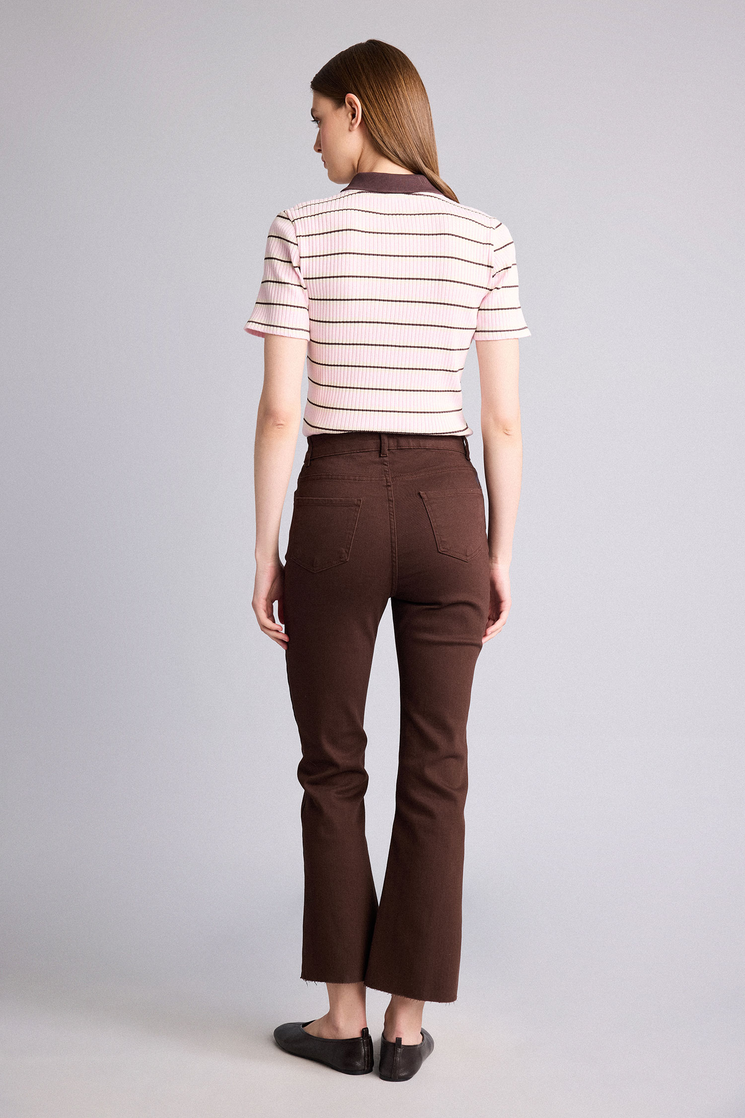 DeFacto %100 Pamuk Crop Flare Fıt Bilek Boy Jean Pantolon görsel 5