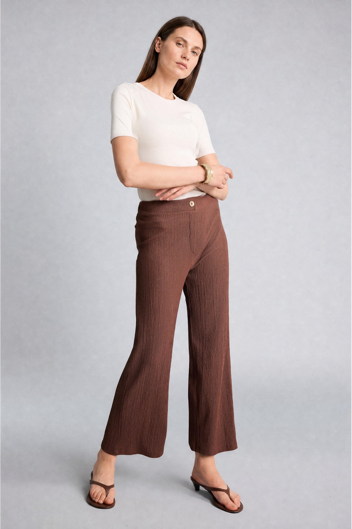 DeFacto Culotte Düz Paça Kırışık Dokulu Pantolon görsel 3