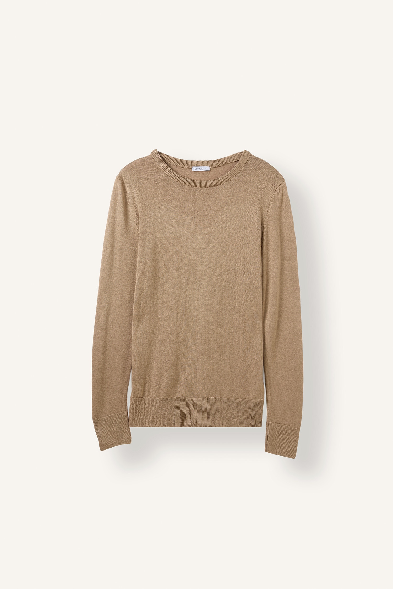 DeFacto Regular Fit Bisiklet Yaka Fitilli Basic Kazak