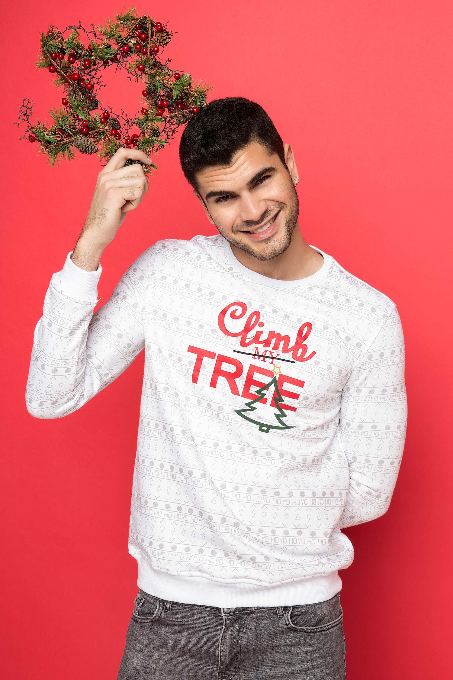 Defacto Sıfır Yaka Baskılı Sweatshirt. 1