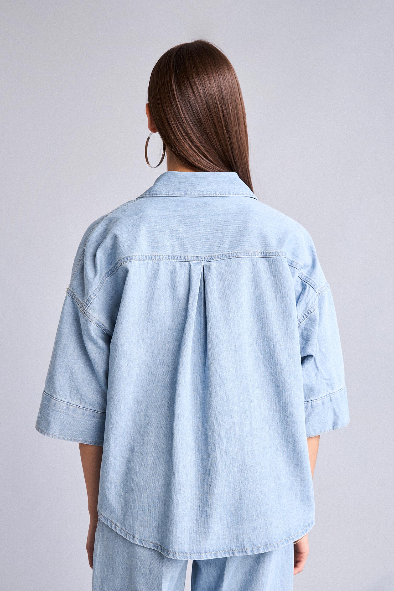 DeFacto %100 Pamuk Oversize Jean Gömlek görsel 5