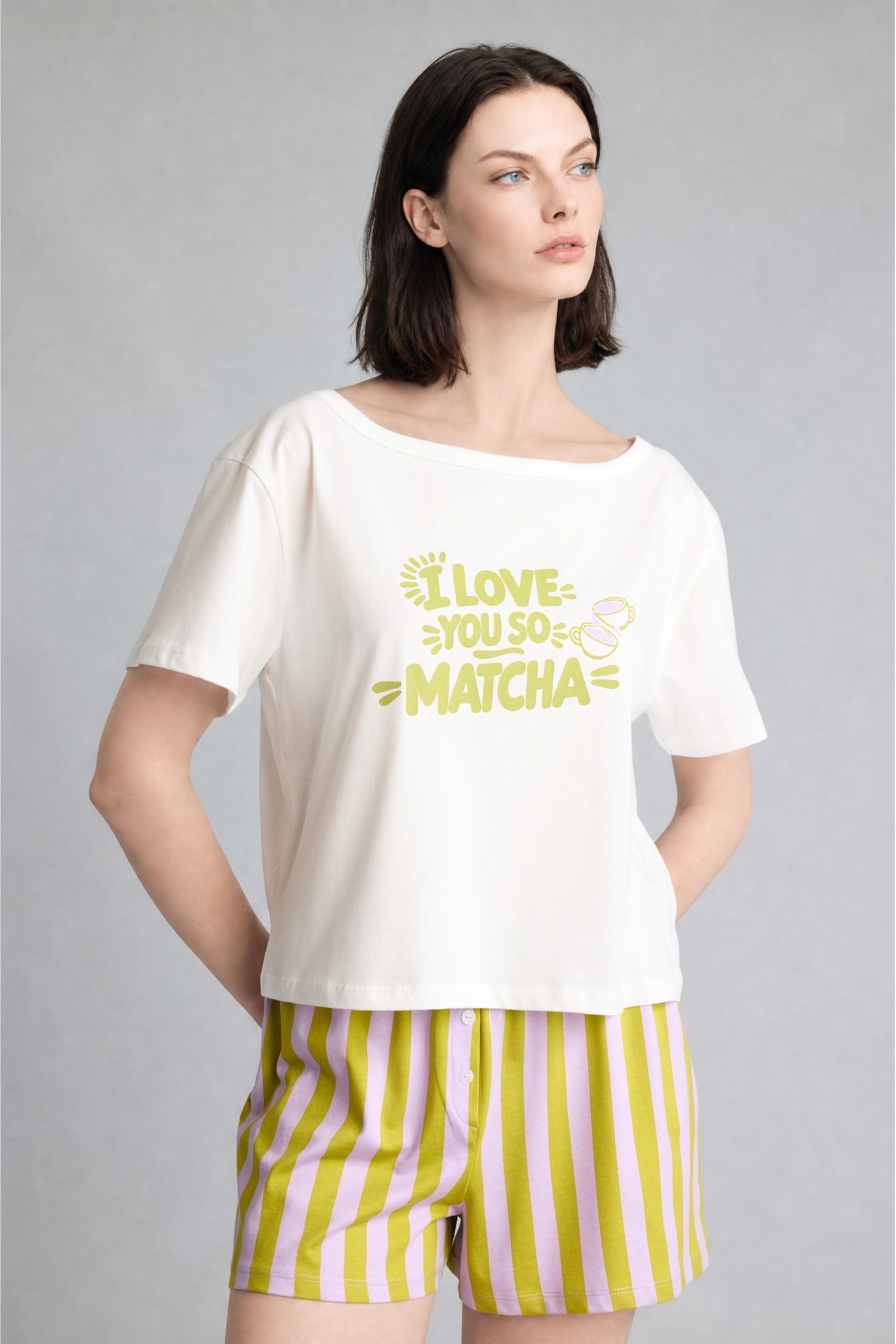 DeFacto Oversıze Kısa Kollu Şortlu Pijama Takımı görsel 3