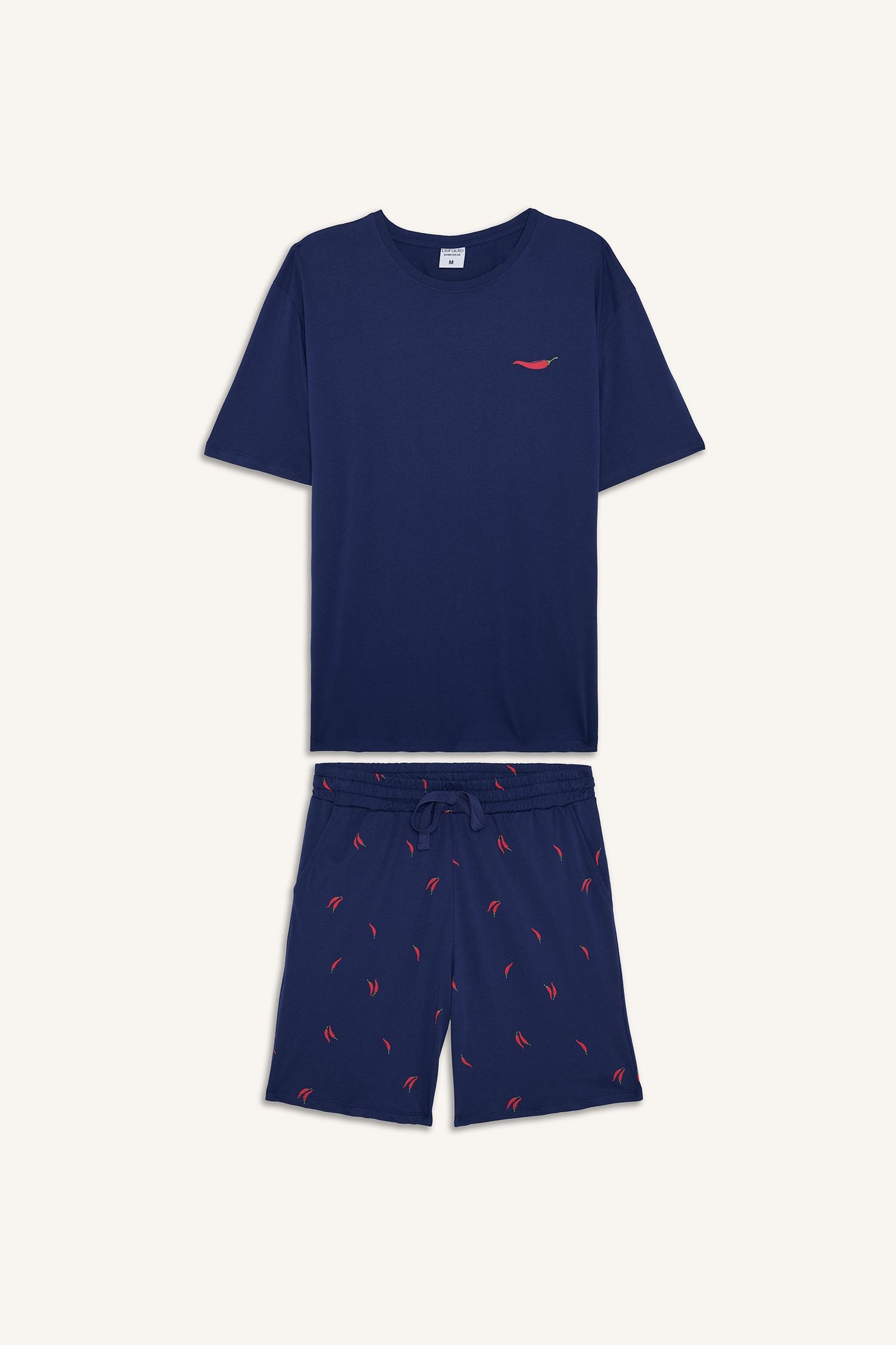 DeFacto %100 Pamuk New Regular Fit Şort Tişört 2'li Şortlu Pijama Takımı görsel 6