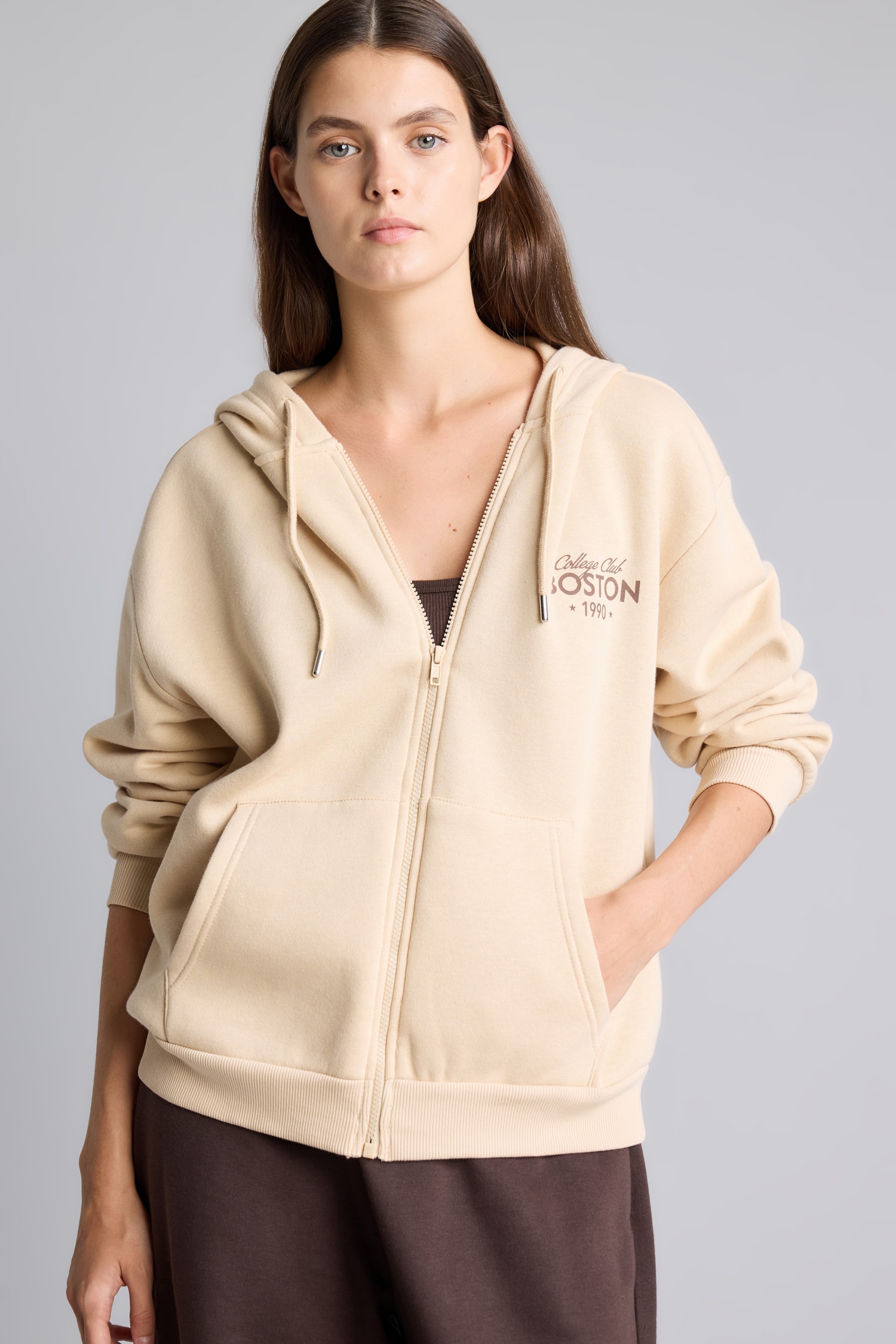 DeFacto Oversize Fermuarlı Baskılı Sweatshirt Hırka