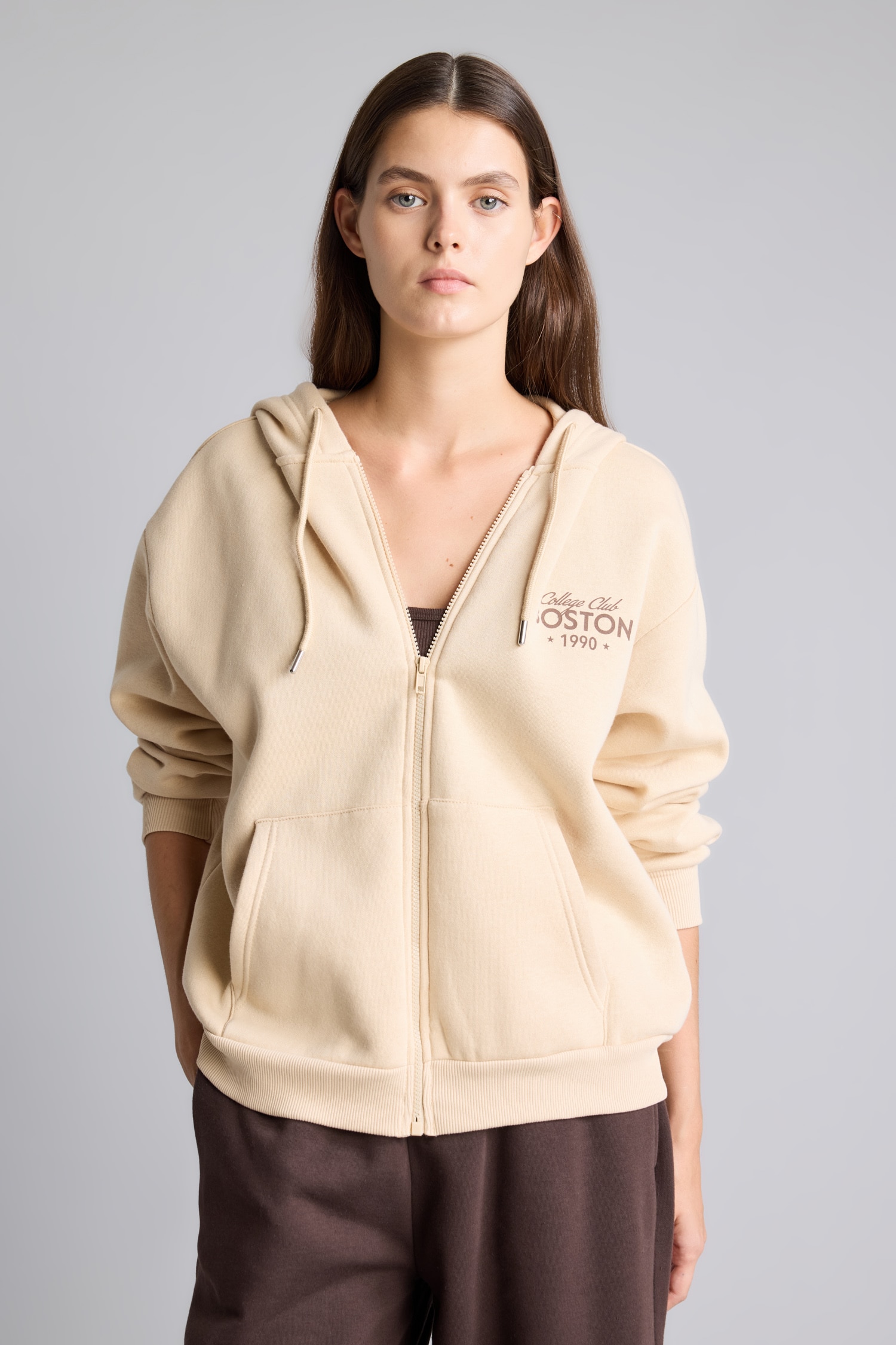 DeFacto Oversize Fermuarlı Baskılı Sweatshirt Hırka görsel 3
