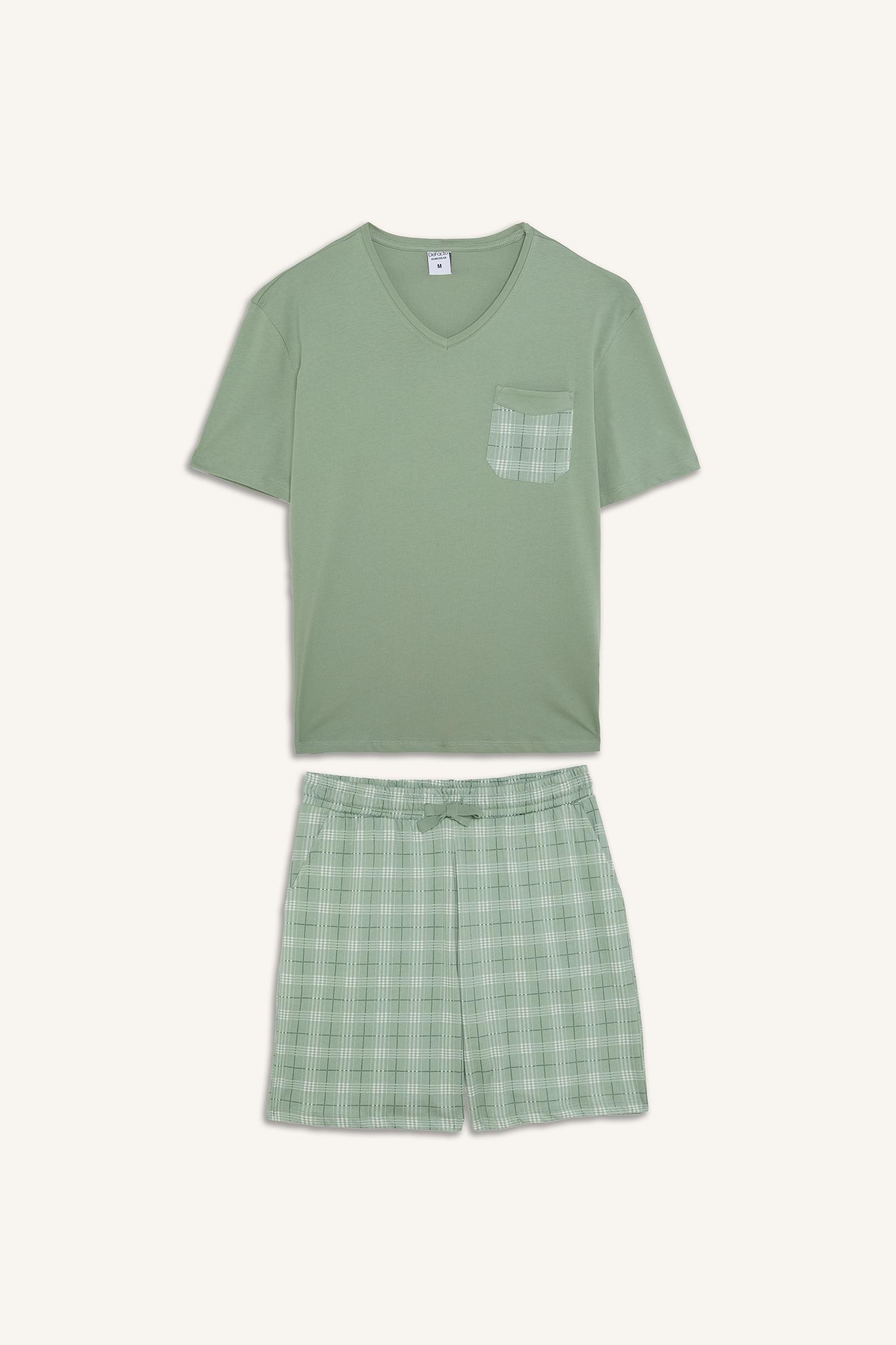DeFacto %100 Pamuk New Regular Fit Şort Tişört 2'li Şortlu Pijama Takımı görsel 8