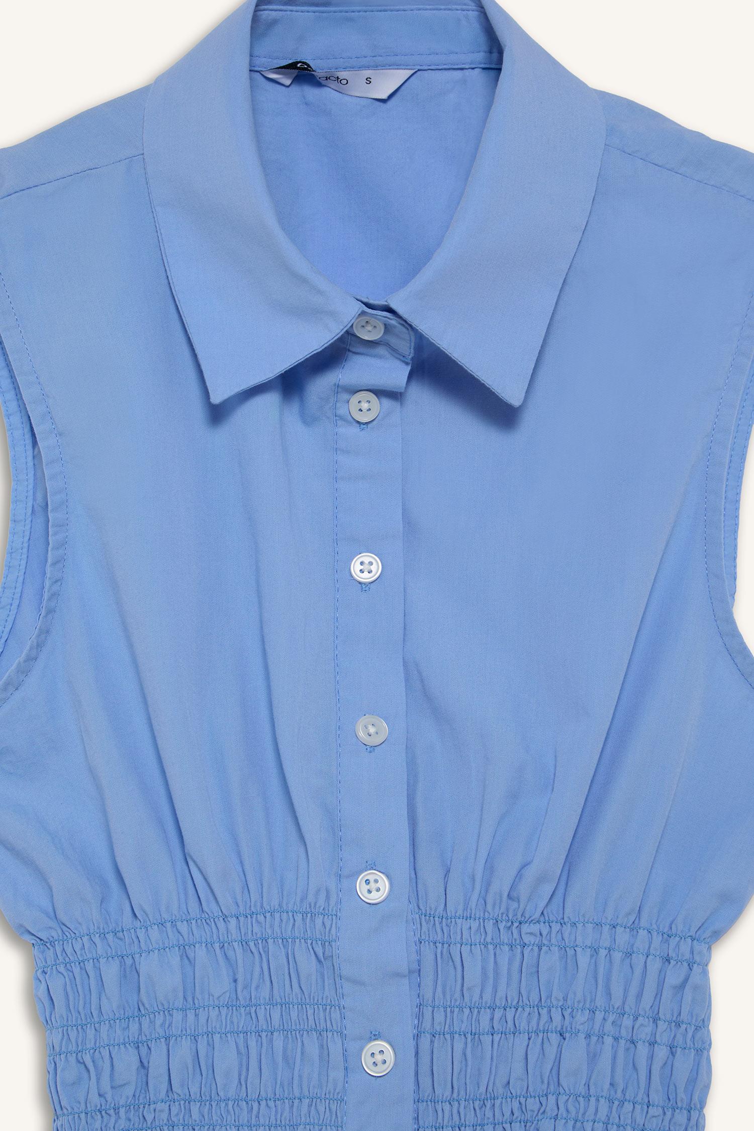 DeFacto %100 Pamuk Fitted Kolsuz Poplin Gömlek görsel 7