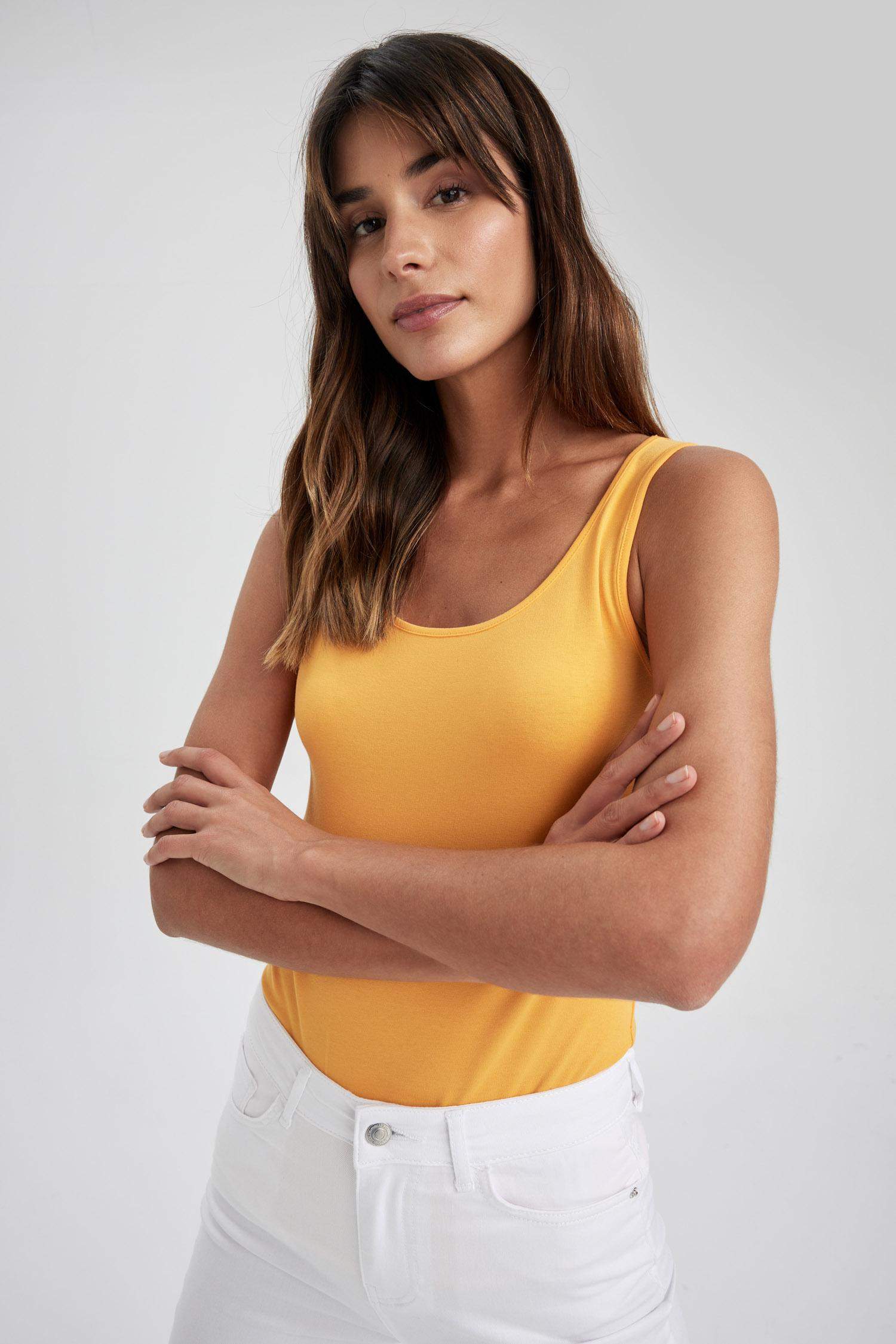 Slim Fit Dar Kesim U Yaka Basic Düz Atlet