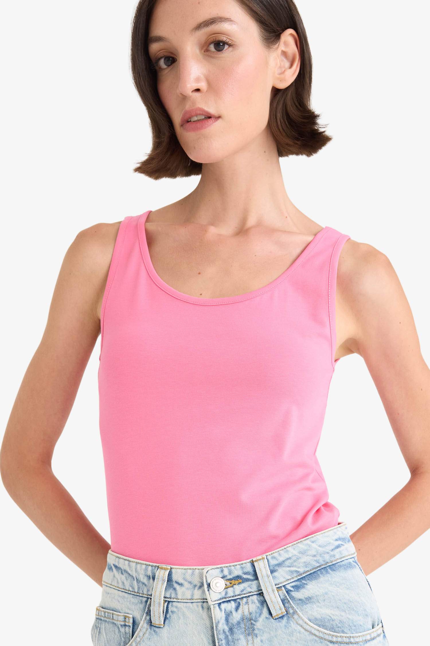 Slim Fit Dar Kesim Basic Düz Yuvarlak Yaka Atlet