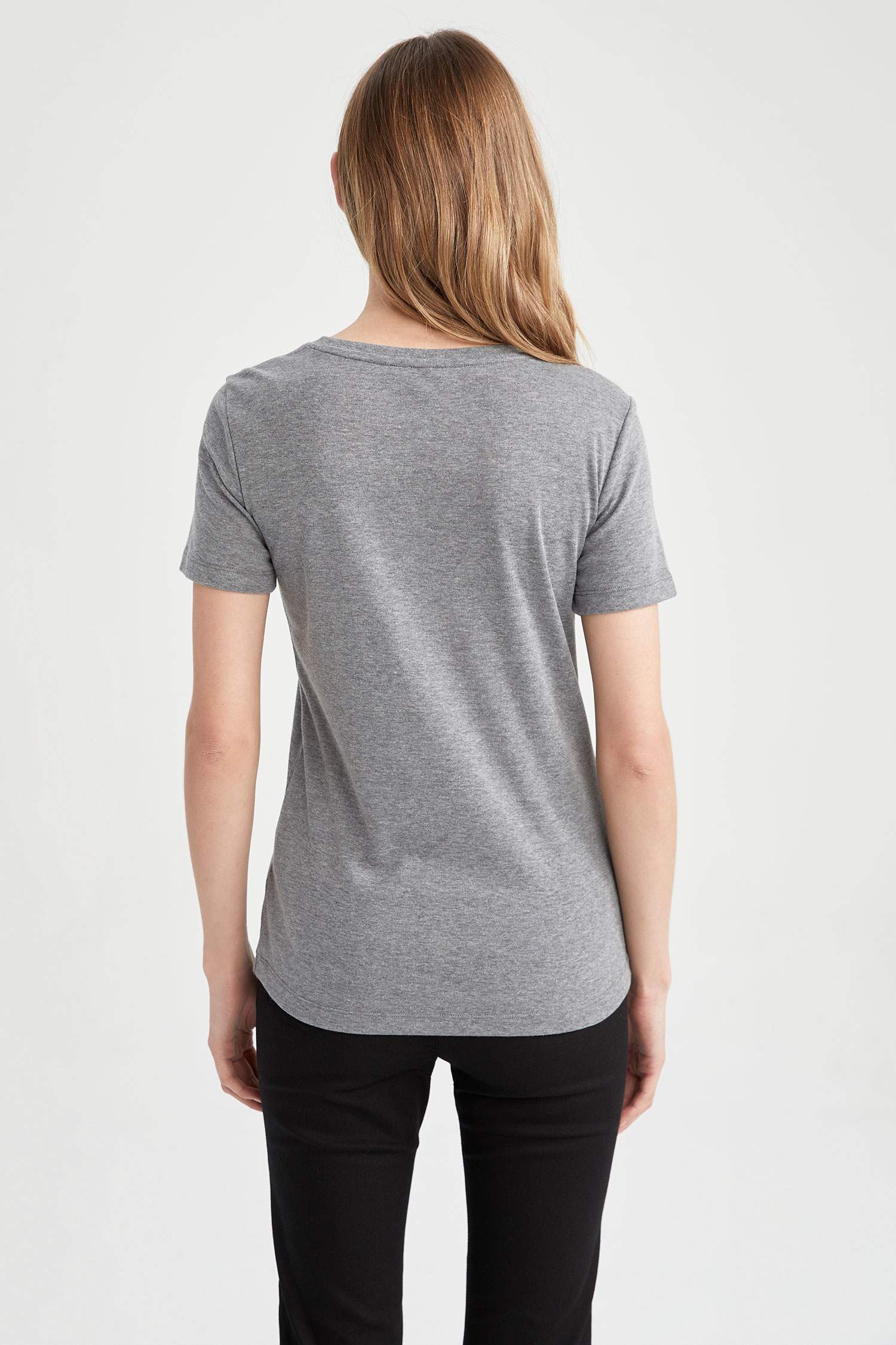 T-shirt slim en coton à manches courtes et col V