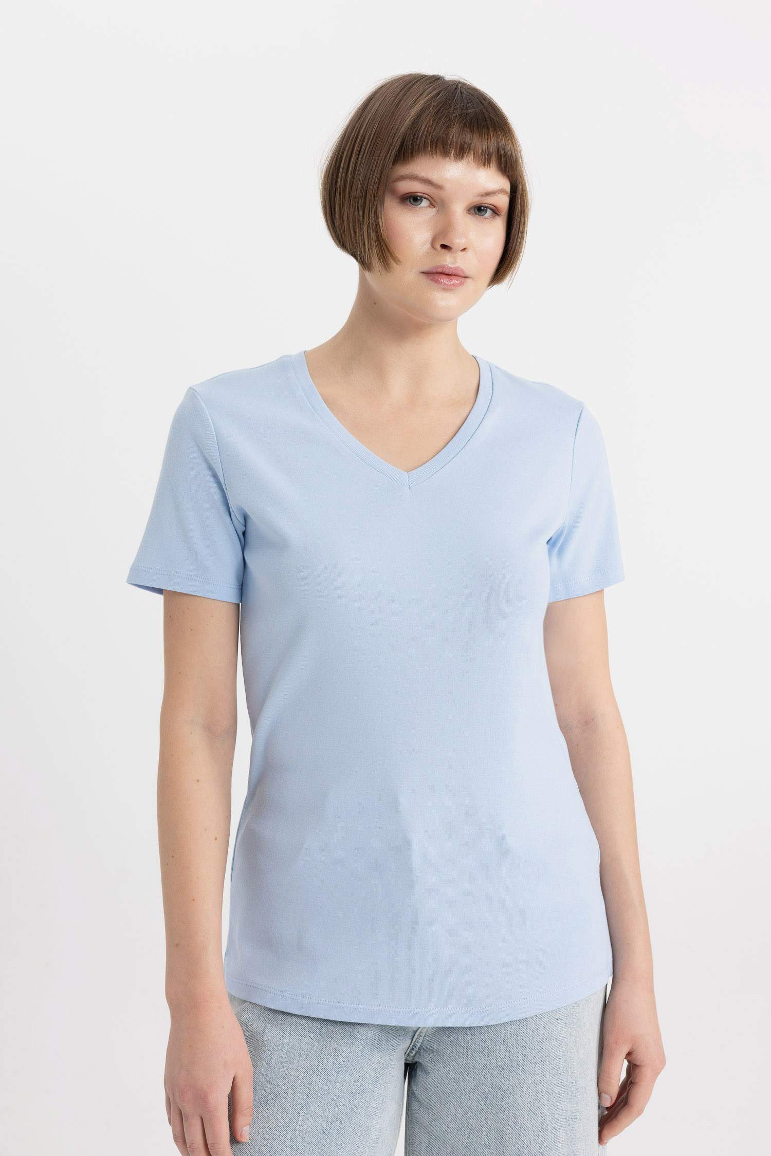 Slim Fit V Neck Ribbed Basic T-Shirt