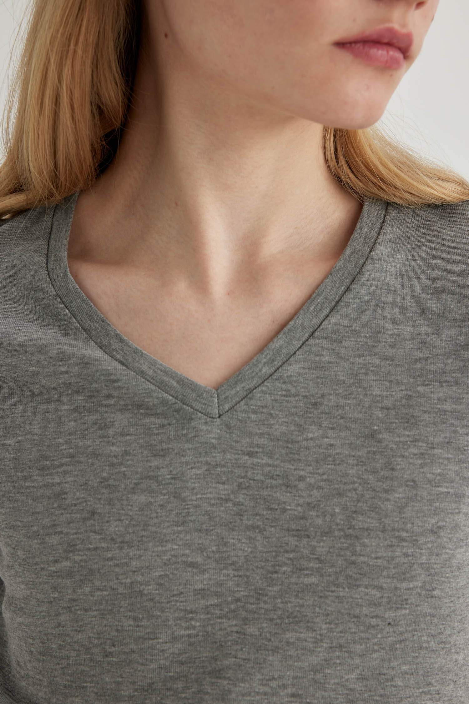 Slim Fit V Neck Ribbed Basic Short Sleeve T-Shirt