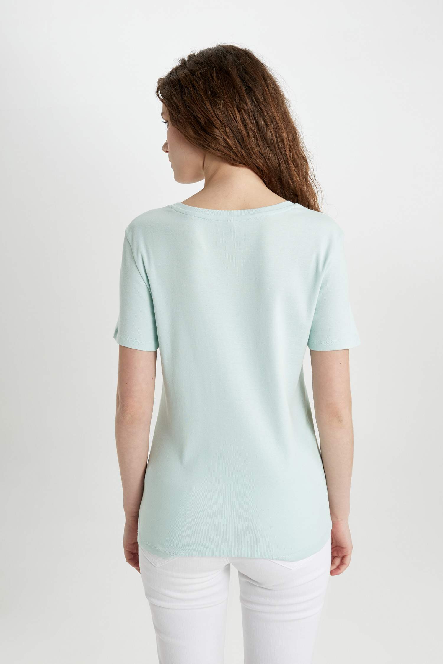 Slim Fit V Neck Ribbed Basic T-Shirt