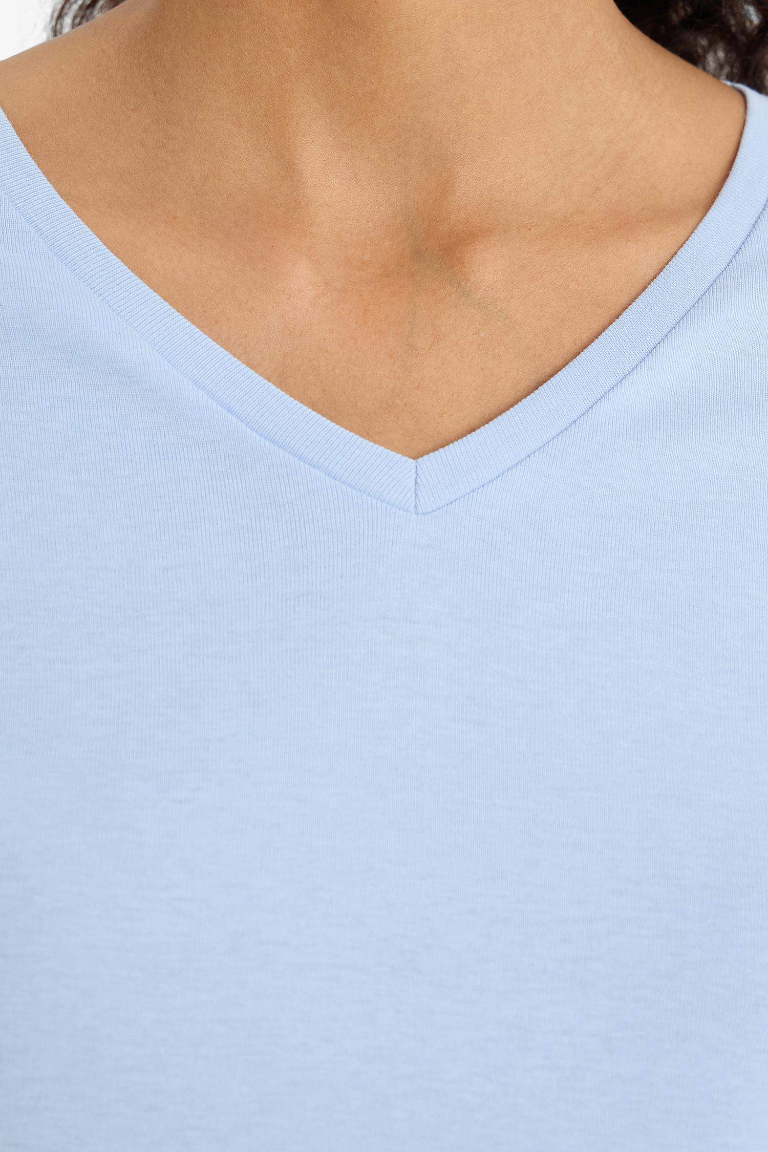 Slim Fit Dar Kesim V Yaka Basic Düz Ribana Kısa Kollu Tişört