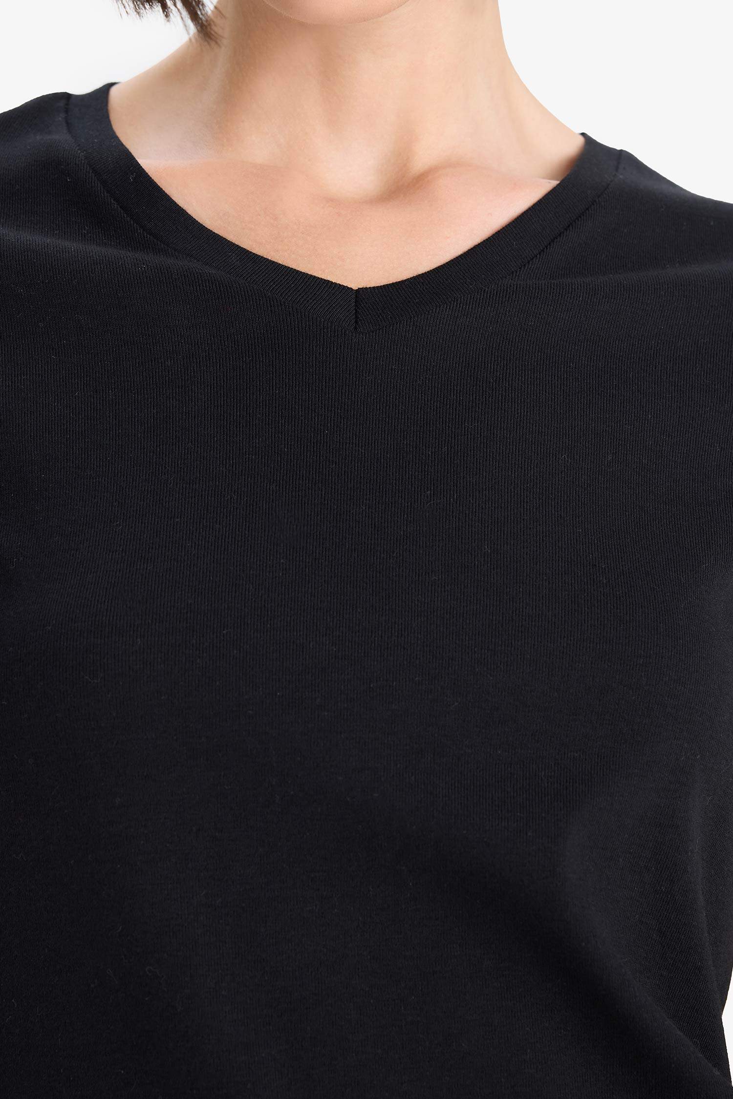 Slim Fit V-Neck Basic Black T-Shirt