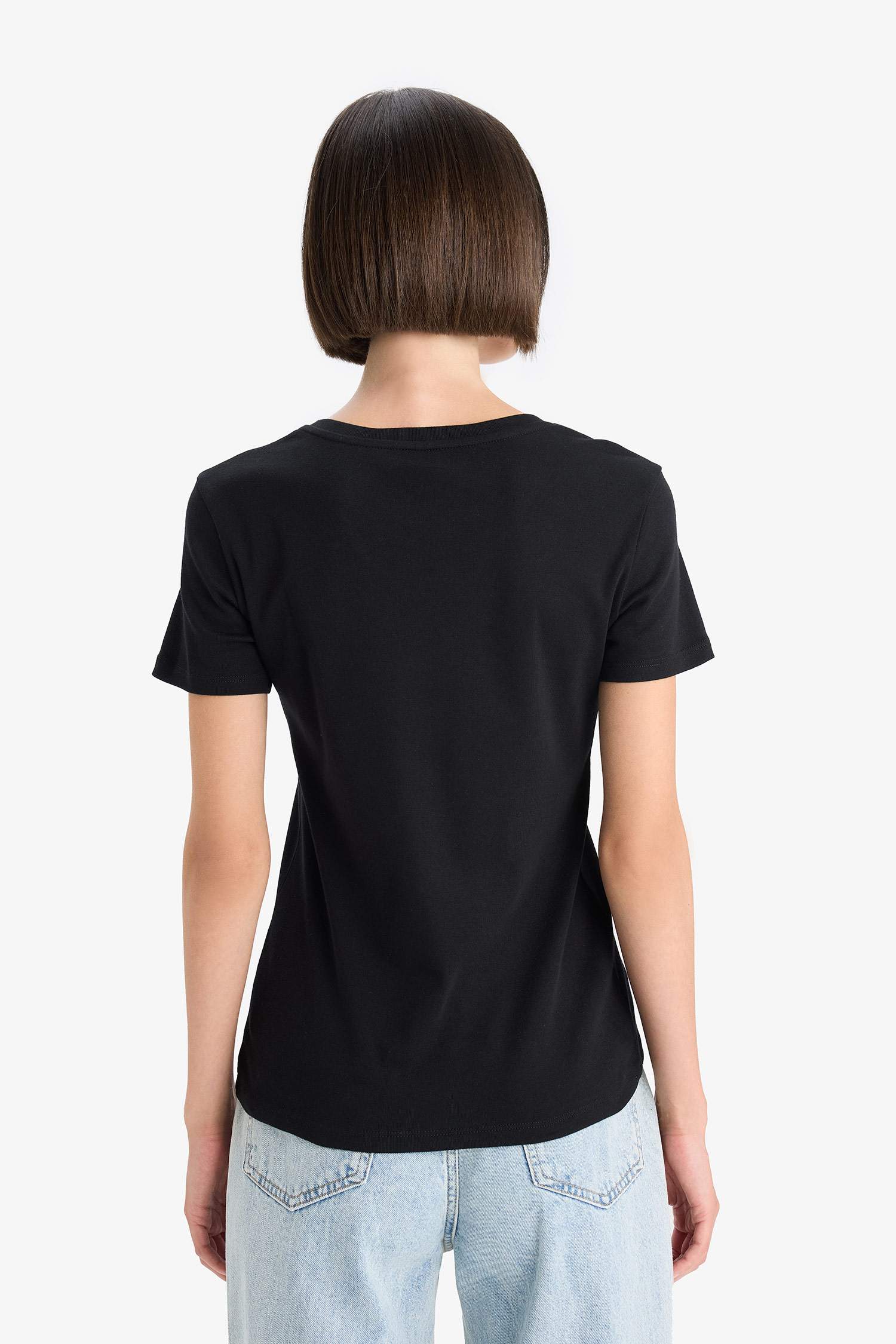 Slim Fit V-Neck Basic Black T-Shirt